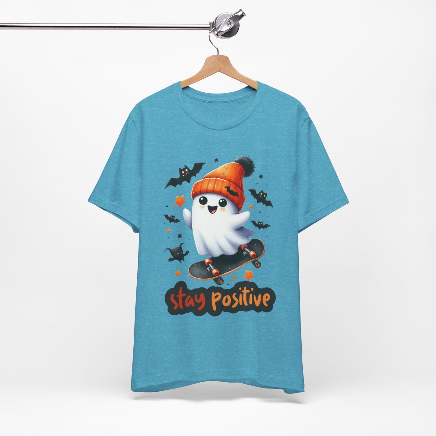 Stay Positive Cute Ghost T-shirt, Happy Halloween Skeleton T-shirt, Happy Halloween T-shirt, Trick Or Treat T-shirt, Halloween T-shirt, Cool Halloween T-shirt, Spooky T-shirt,