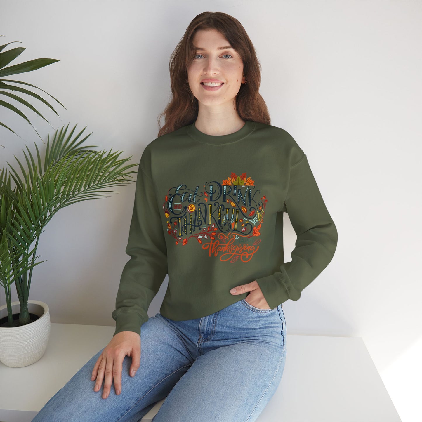 Eat Drink & Thankful Sweatshirt, Thanksgiving Sweatshirt, HappyThanksgiving Sweatshirt - Unisex Heavy Blend, Happy Thanksgiving2024 Sweatshirt, Thanksgiving Gift, Festive Sweatshirt.