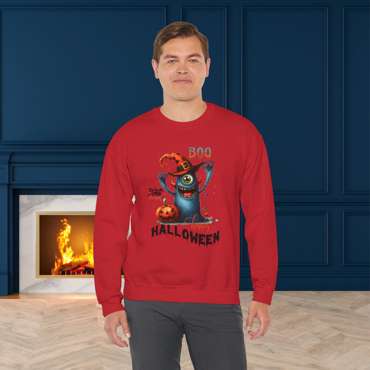 Boo Happy Halloween Sweatshirt, Happy Halloween Sweatshirt - Unisex Heavy Blend Crewneck, Halloween Sweatshirt, Cute Spooky Ghost sweatshirt.