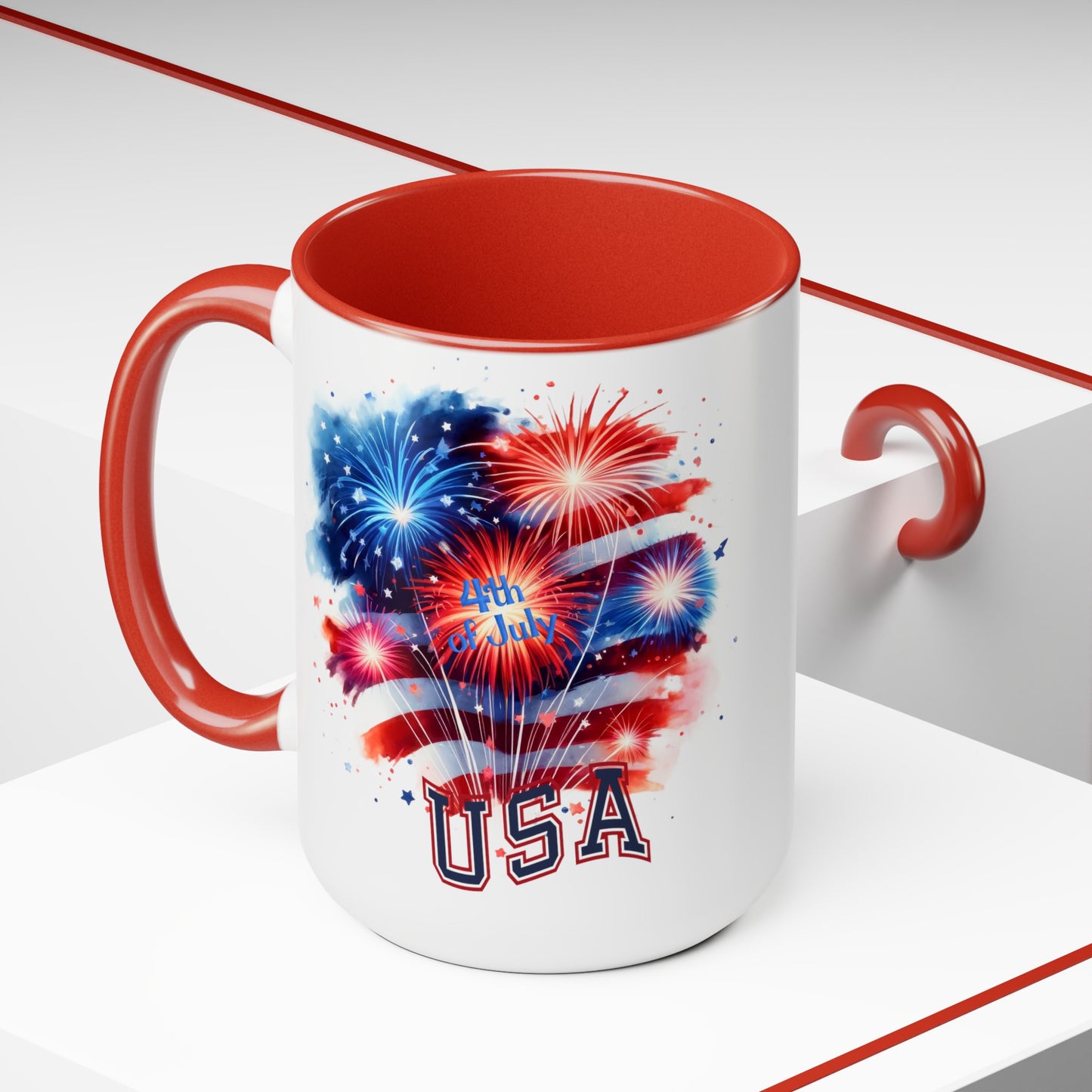 Happy 4th Of July Two -Tone Coffee Mug.15oz. God Bless America Coffee Mug. USA Coffee Mug.