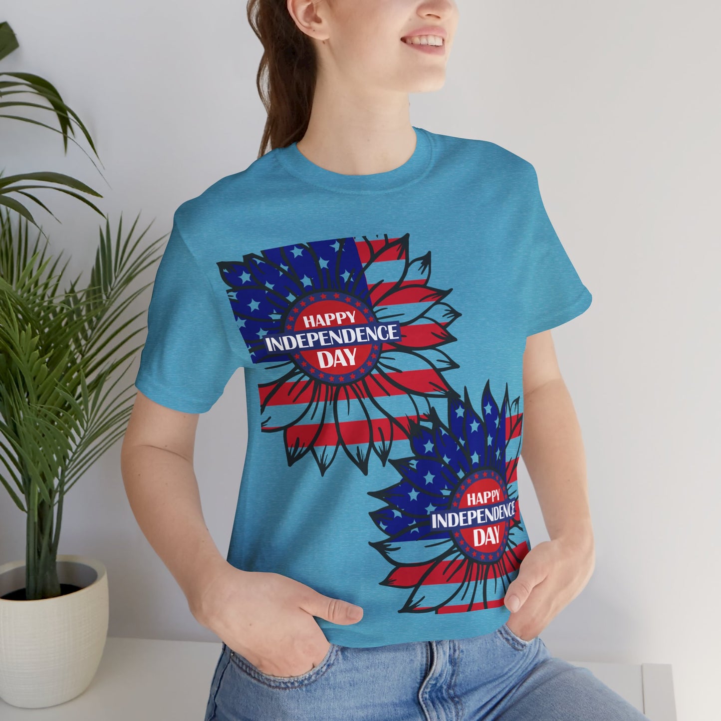 4th of July T-Shirt, Happy Independence Day Sunflower T-Shirt, Fourth of July unisex jersey short sleeve.