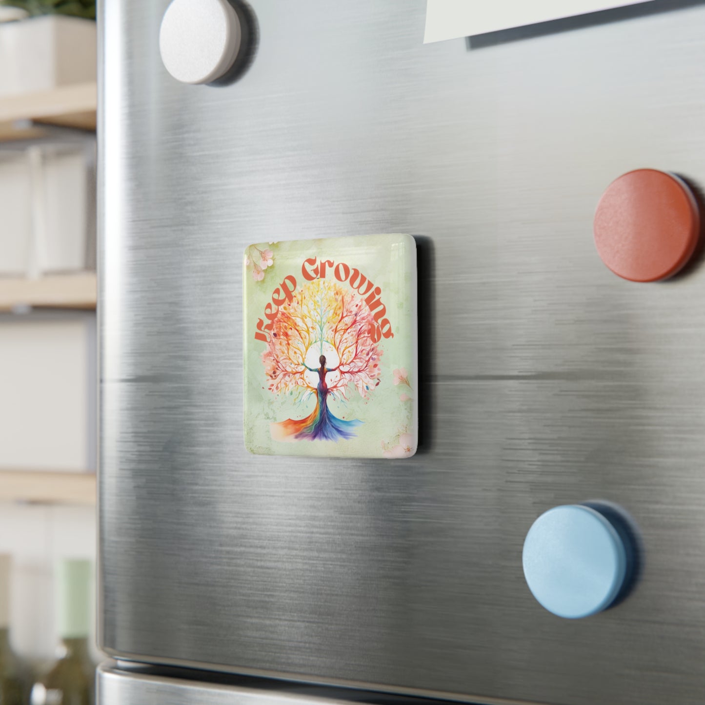 Keep Growing Yoga Porcelain Magnet, Square, Cute Porcelain Magnet, Mindful Gift, Yoga lovers Porcelain Magnet, Yoga Instructor Gift, Gift For Yoga lovers, Gift For Yogi.