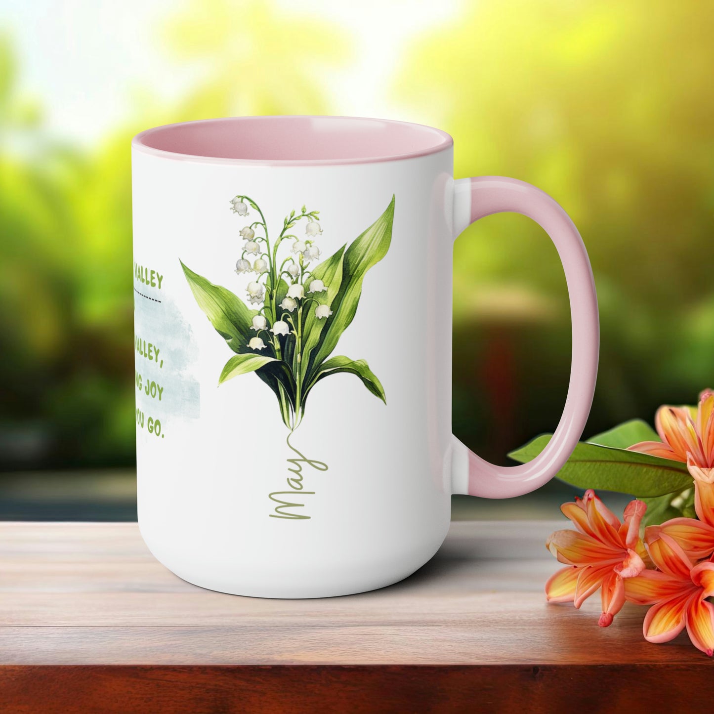 Birth Month FlowerTwo-Tone Coffee Mugs, 15oz, May Birth Month Flower mug.