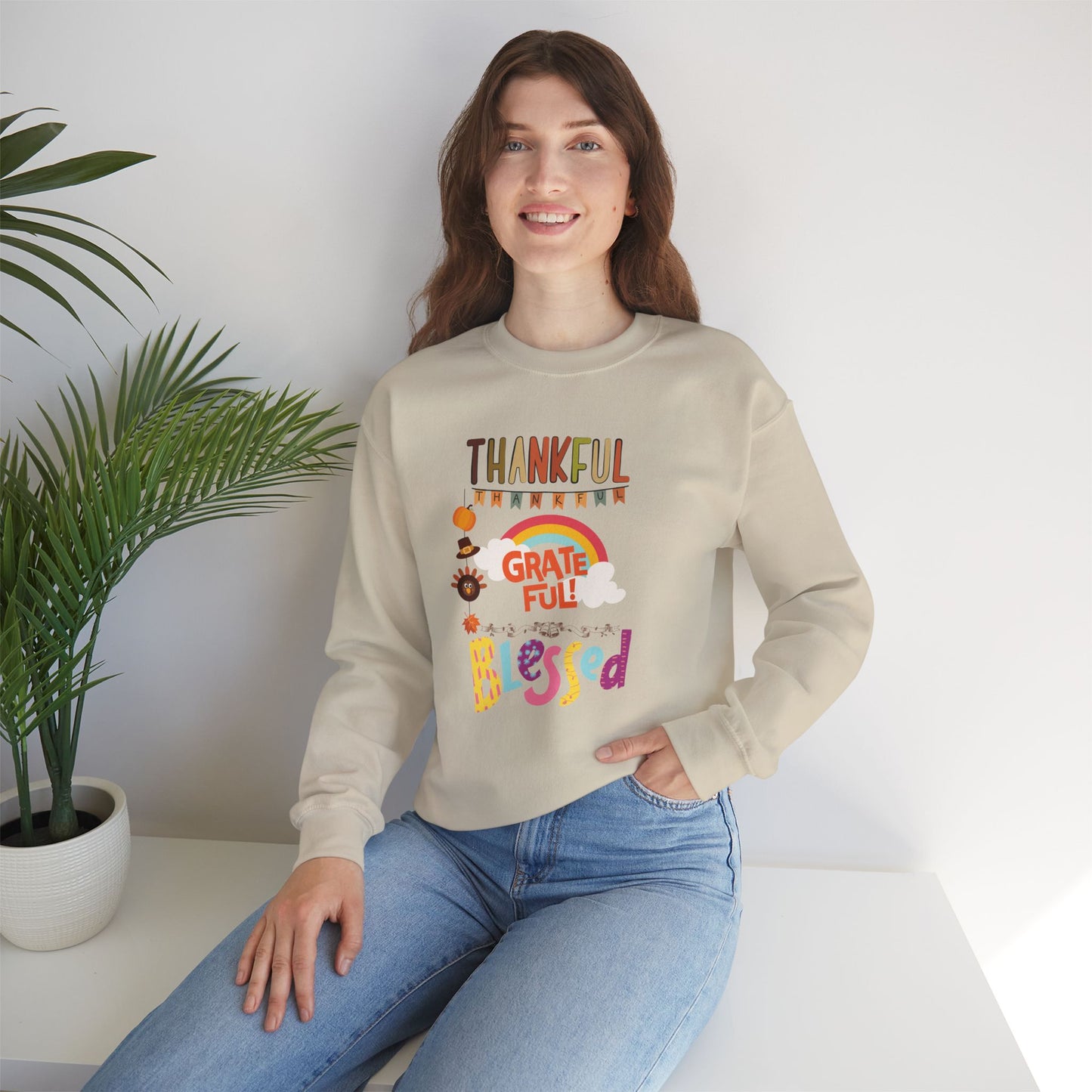 Thankful Grateful Blessed Sweatshirt, HappyThanksgiving Sweatshirt - Unisex Heavy Blend, Happy Thanksgiving2024 Sweatshirt, Thanksgiving Gift, Festive Sweatshirt.