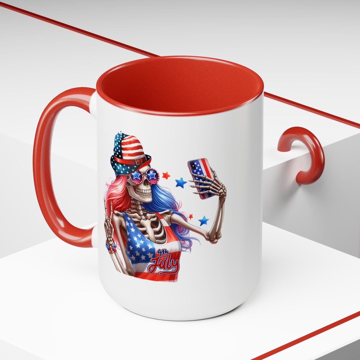 Happy 4th Of July Two -Tone Coffee Mug.15oz. God Bless America Coffee Mug. USA Coffee Mug.
