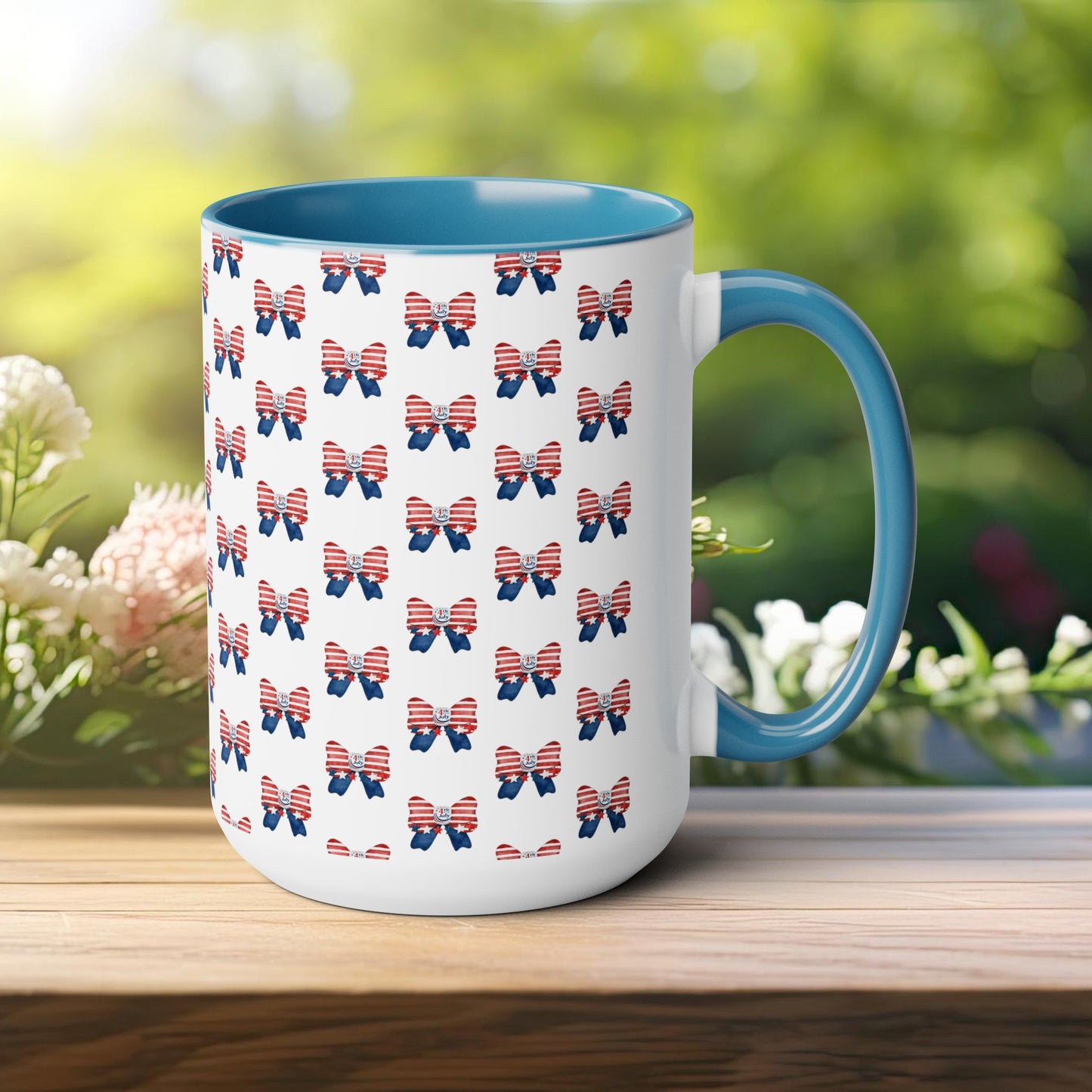 Happy 4th Of July Two -Tone Coffee Mug.15oz.America, Flag, Peace Love America. Proud To Be An American, Red White Blue mug.