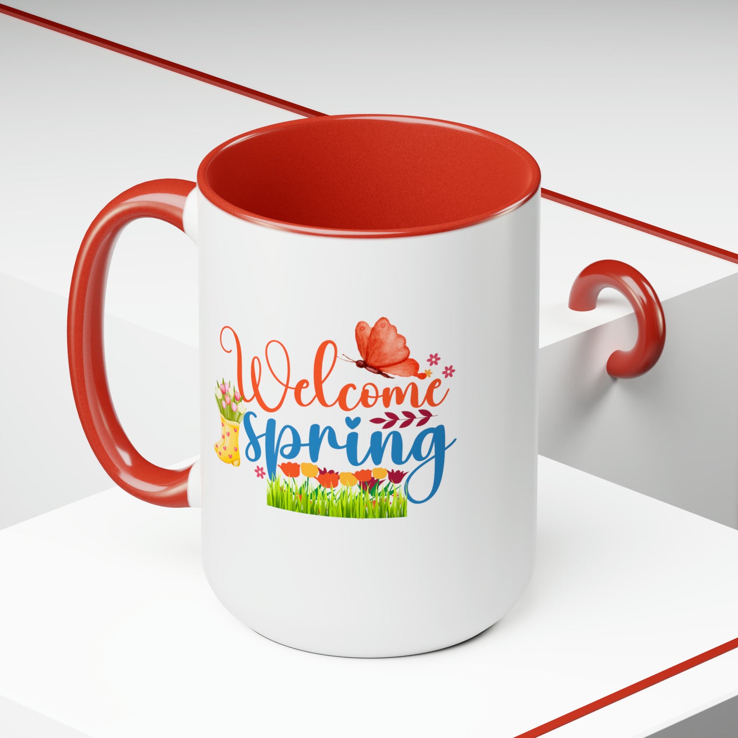 Welcome Spring two-Tone Coffee Mugs, 15oz