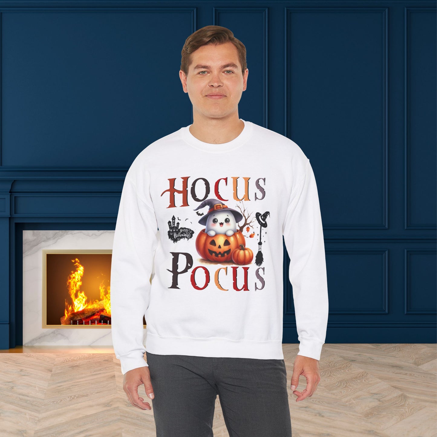 Hocus Pocus Happy Halloween Sweatshirt, Happy Halloween Sweatshirt - Unisex Heavy Blend Crewneck, Halloween Sweatshirt, Cute Spooky Ghost sweatshirt.
