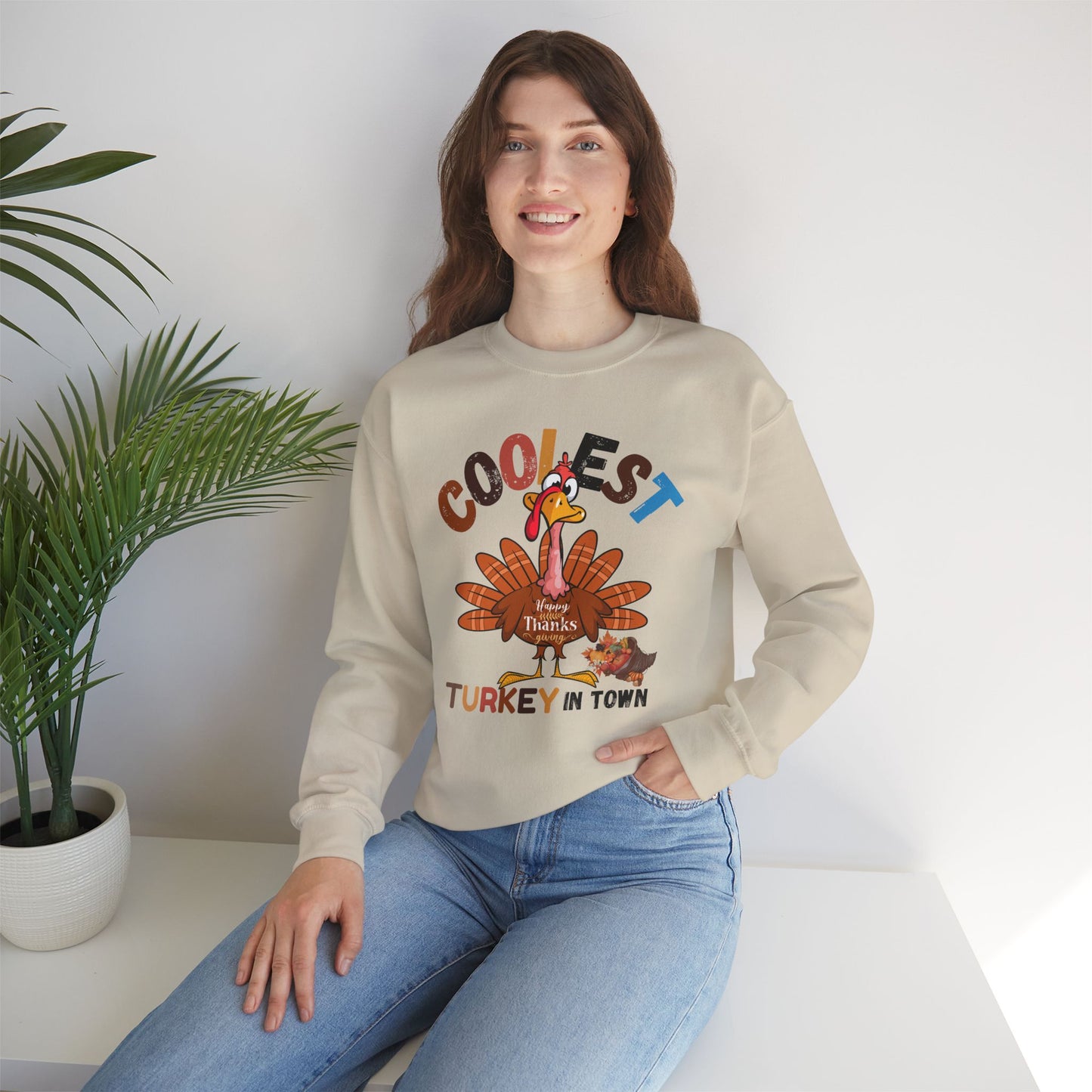 Coolest Turkey in Town Sweatshirt, HappyThanksgiving Sweatshirt - Unisex Heavy Blend, Happy Thanksgiving2024 Sweatshirt, Thanksgiving Gift, Festive Sweatshirt.