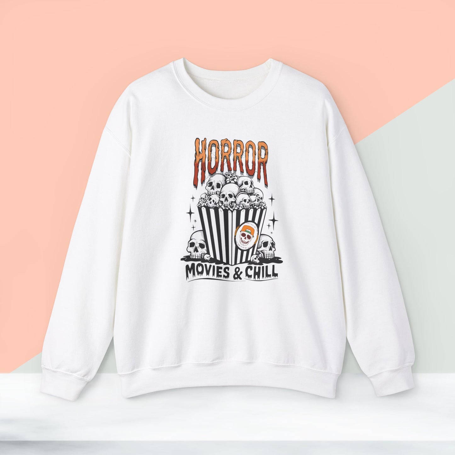 Horror Movies & Chill Sweatshirt, Happy Halloween Sweatshirt - Unisex Heavy Blend Crewneck, Halloween Sweatshirt, Cute Spooky Ghost sweatshirt.