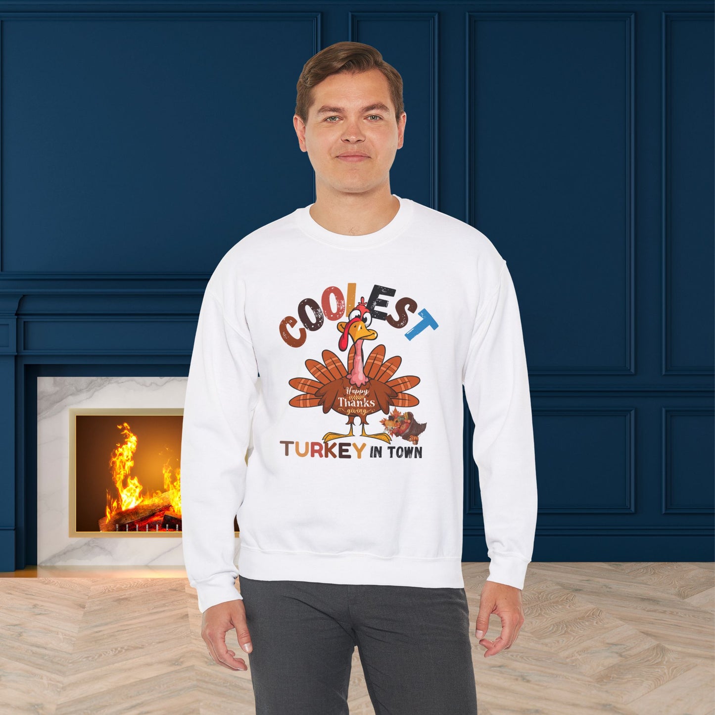 Coolest Turkey in Town Sweatshirt, HappyThanksgiving Sweatshirt - Unisex Heavy Blend, Happy Thanksgiving2024 Sweatshirt, Thanksgiving Gift, Festive Sweatshirt.