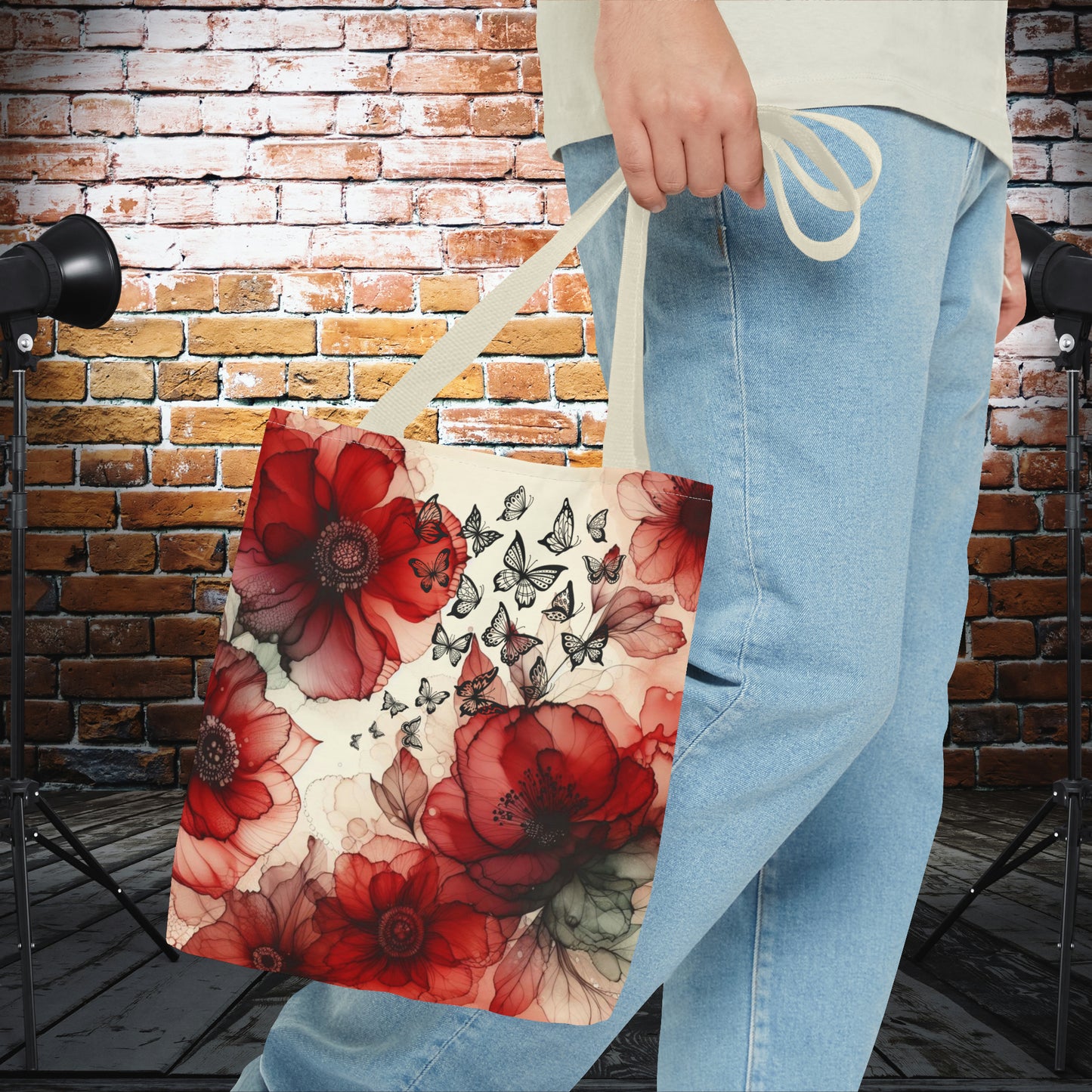 Red Flower With Butterfly Tote Bag