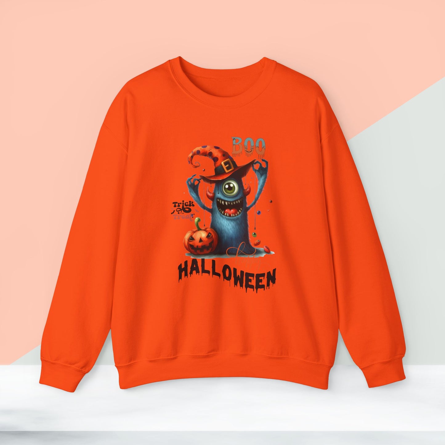 Boo Happy Halloween Sweatshirt, Happy Halloween Sweatshirt - Unisex Heavy Blend Crewneck, Halloween Sweatshirt, Cute Spooky Ghost sweatshirt.