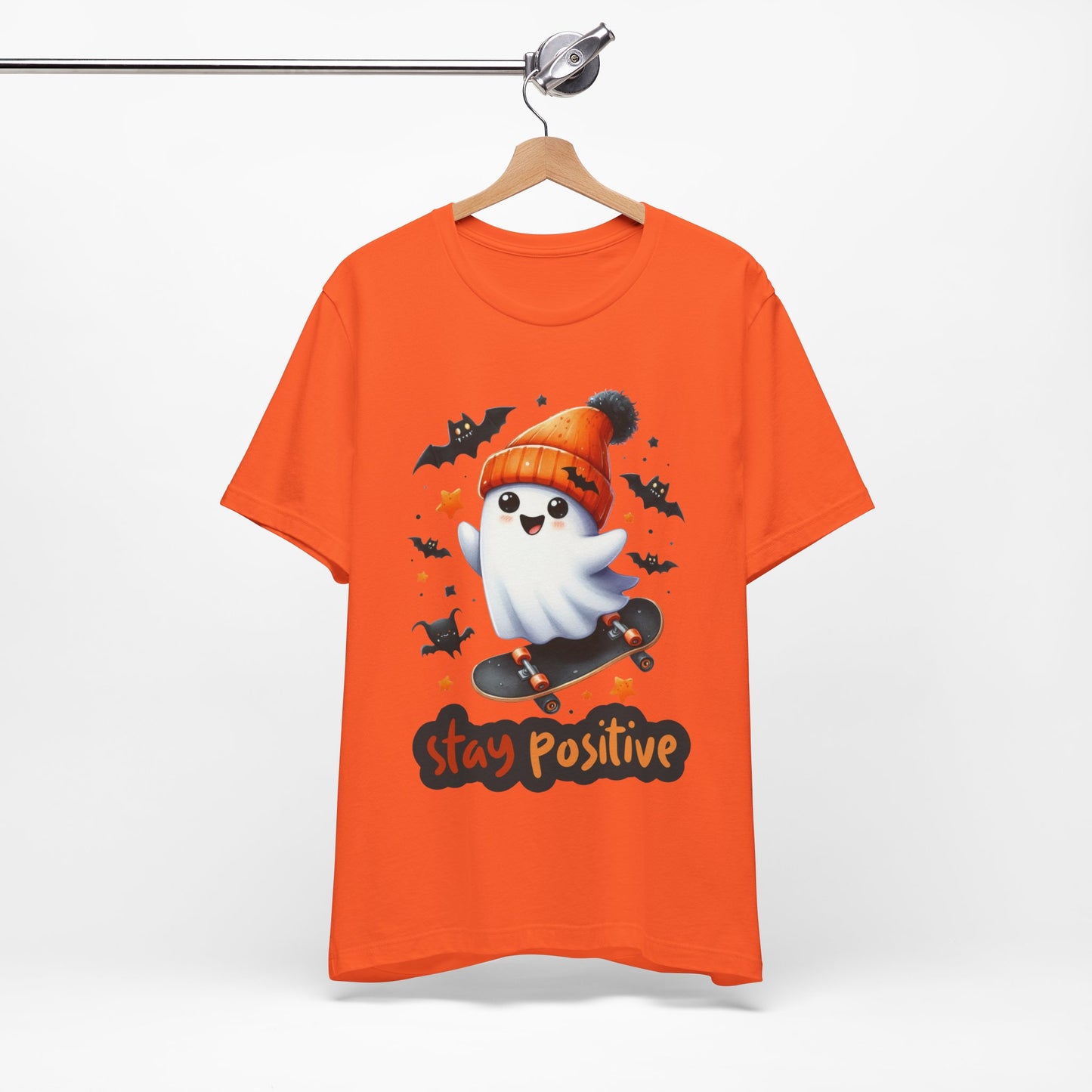 Stay Positive Cute Ghost T-shirt, Happy Halloween Skeleton T-shirt, Happy Halloween T-shirt, Trick Or Treat T-shirt, Halloween T-shirt, Cool Halloween T-shirt, Spooky T-shirt,