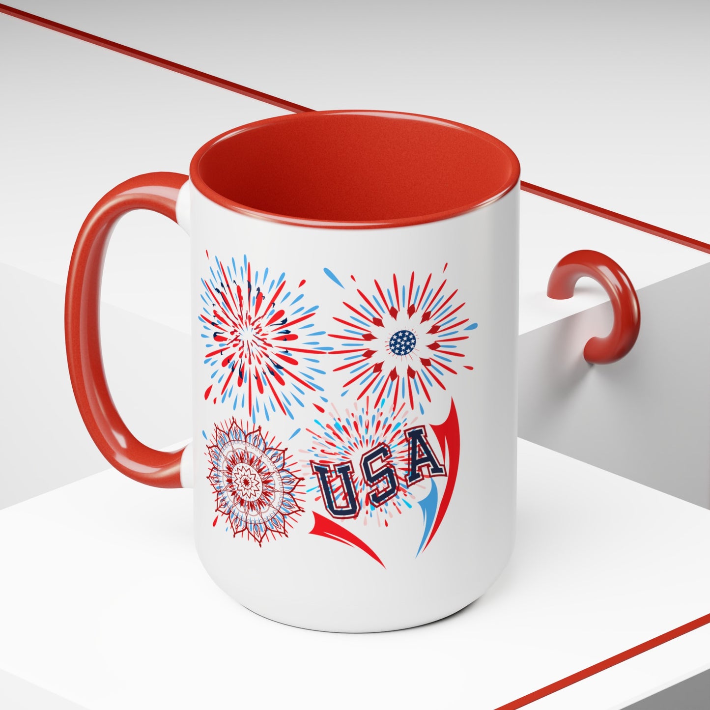 Happy 4th Of July Two -Tone Coffee Mug.15oz. God Bless America Coffee Mug. USA Coffee Mug.
