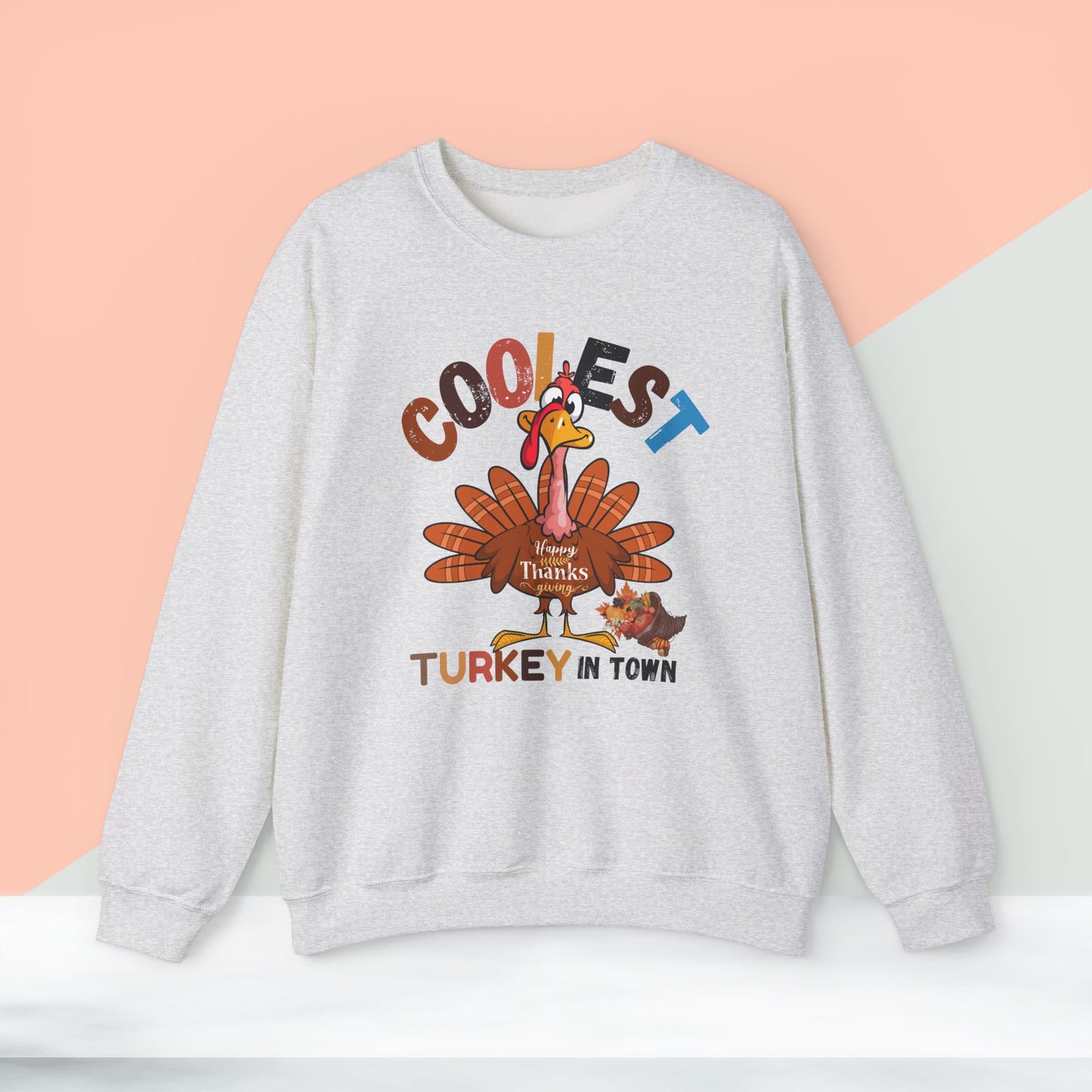 Coolest Turkey in Town Sweatshirt, HappyThanksgiving Sweatshirt - Unisex Heavy Blend, Happy Thanksgiving2024 Sweatshirt, Thanksgiving Gift, Festive Sweatshirt.