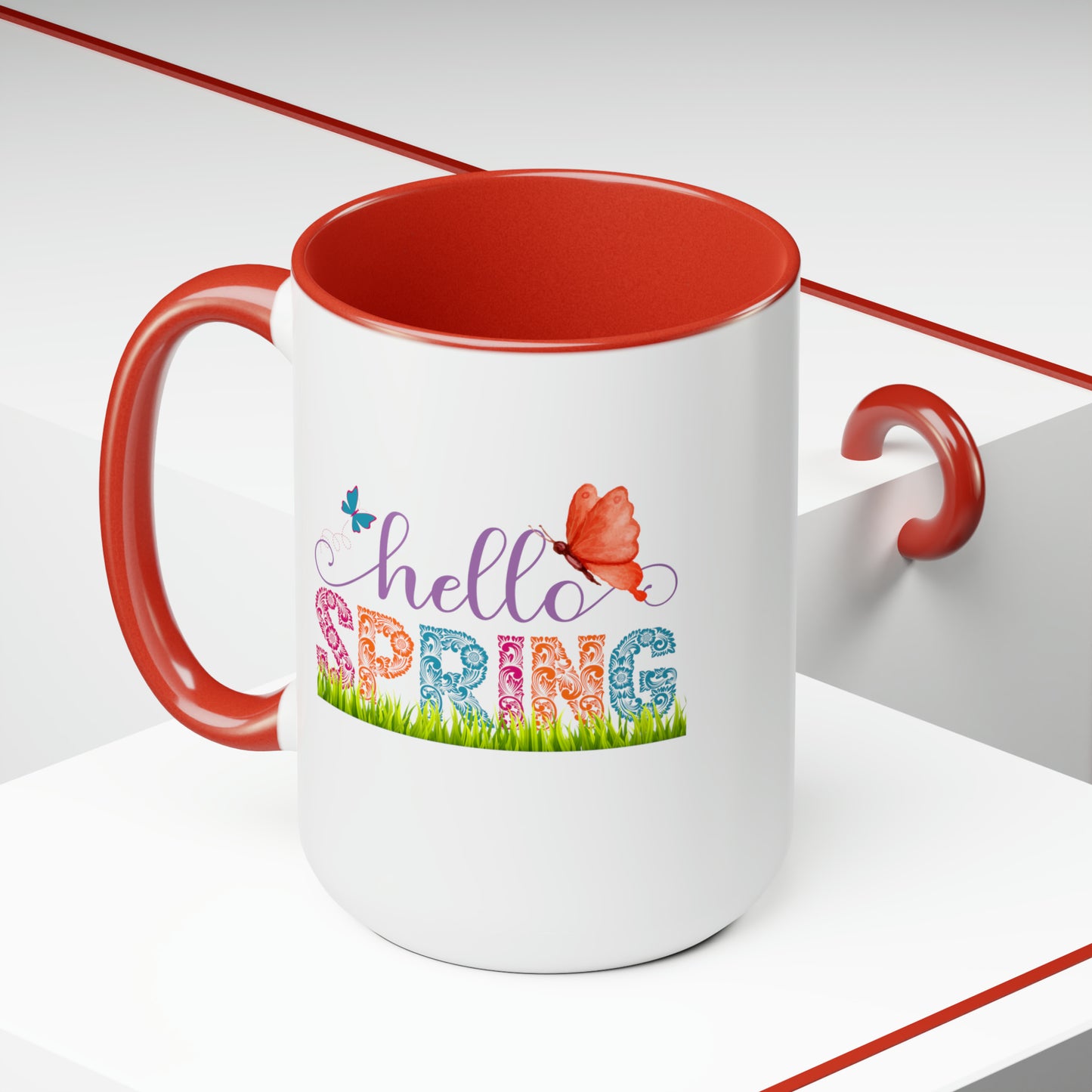 Hello Spring Two-Tone Coffee Mugs, 15oz