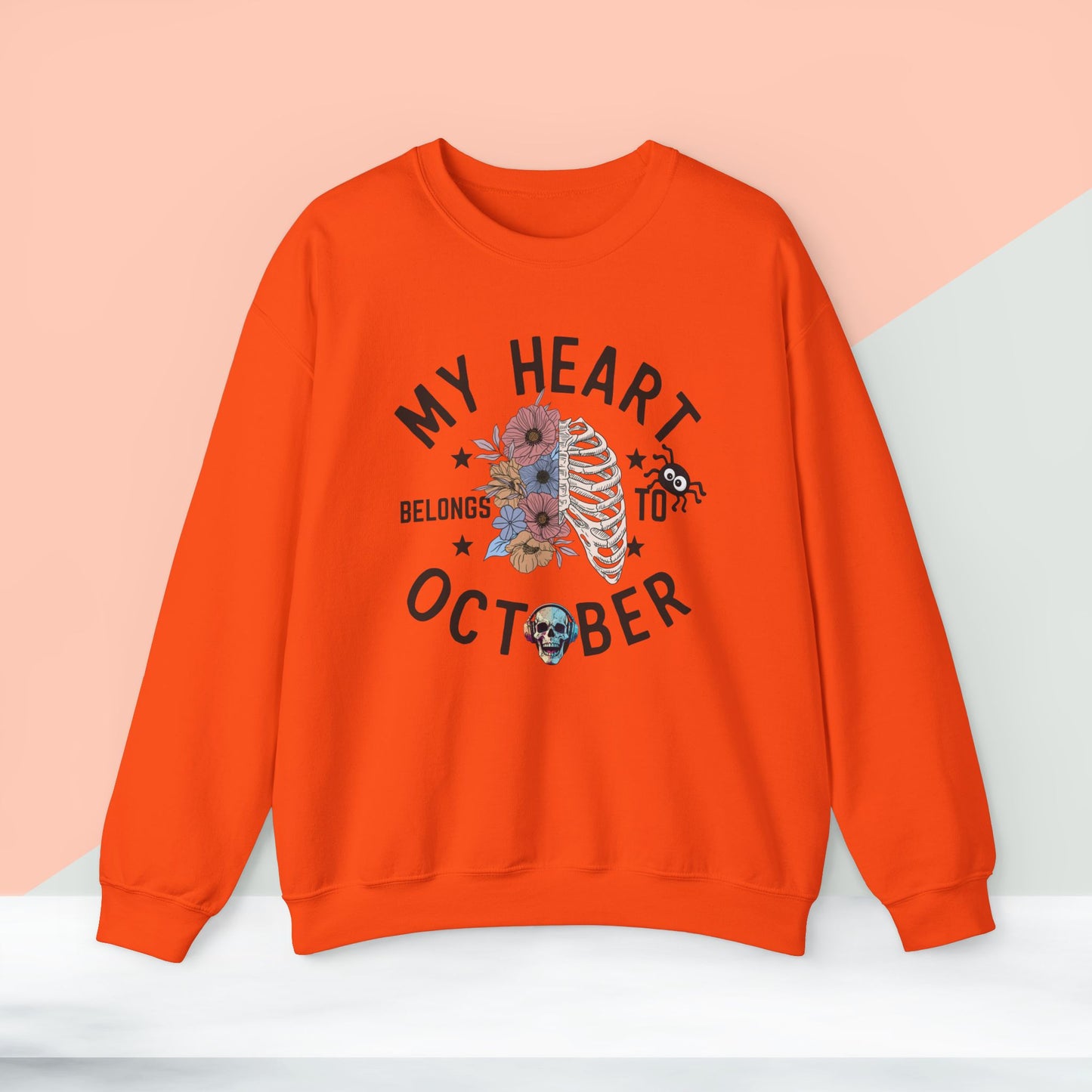My Heart Belongs To October Halloween Sweatshirt, Happy Halloween Sweatshirt - Unisex Heavy Blend Crewneck, Halloween Sweatshirt, Cute Spooky Ghost sweatshirt.