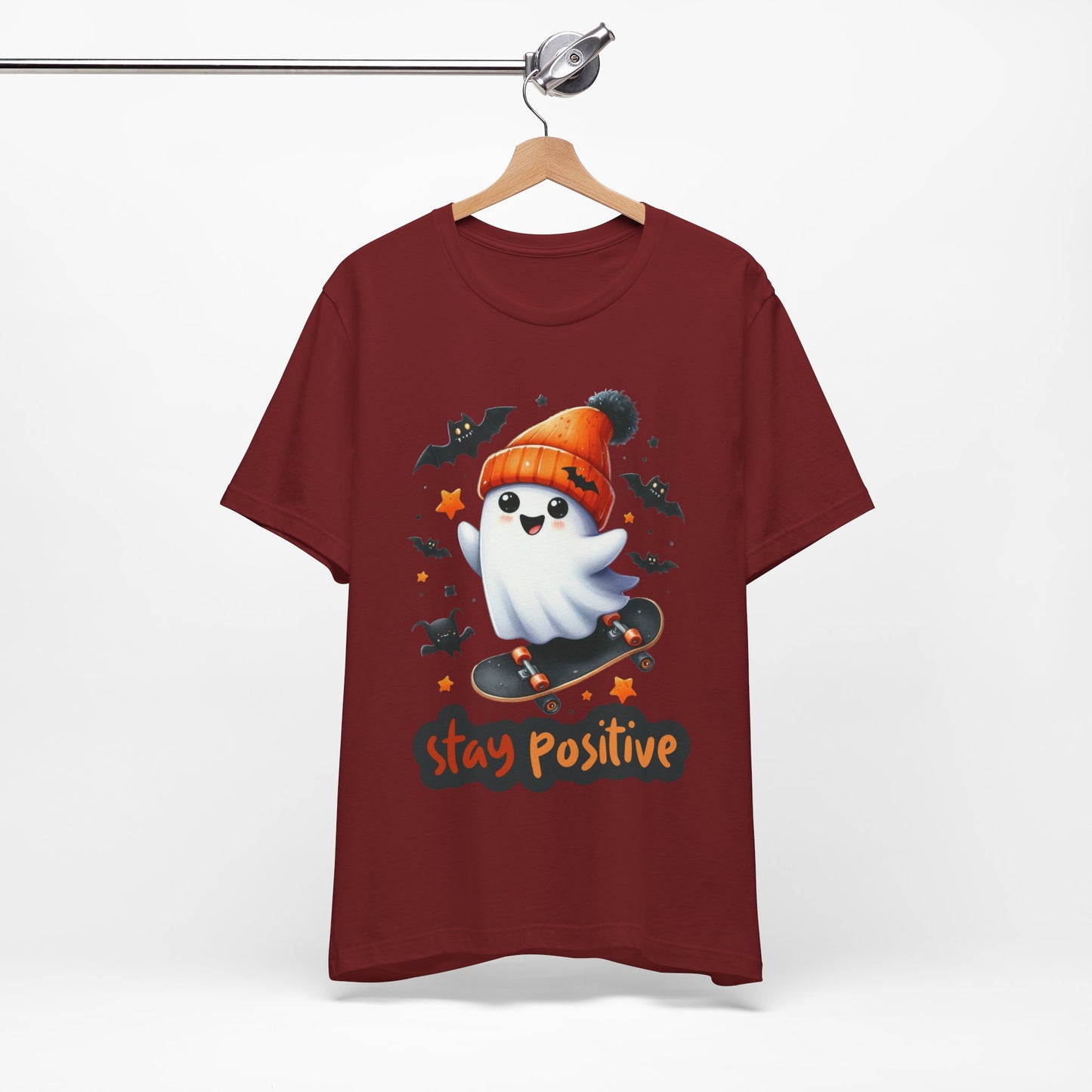 Stay Positive Cute Ghost T-shirt, Happy Halloween Skeleton T-shirt, Happy Halloween T-shirt, Trick Or Treat T-shirt, Halloween T-shirt, Cool Halloween T-shirt, Spooky T-shirt,