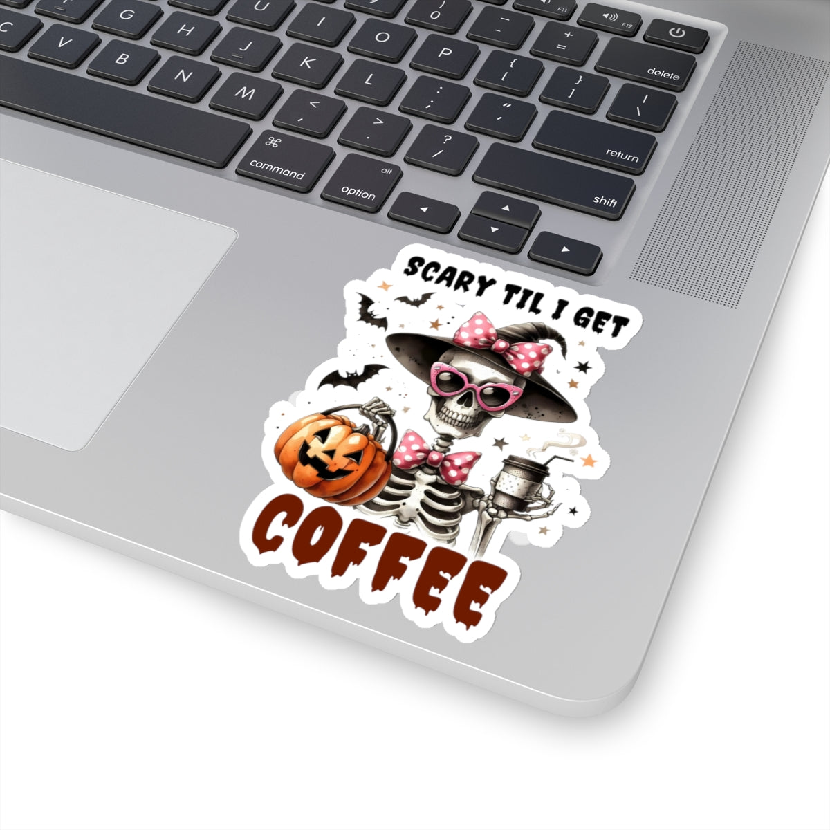 Scary Til I Get Coffee Halloween Kiss-Cut Stickers, Cute Skeleton Halloween Kiss-Cut Stickers, Happy Halloween Kiss-Cut Stickers, Spooky Season Kiss-Cut Stickers, Trick Or Treat Halloween Kiss-Cut Stickers.