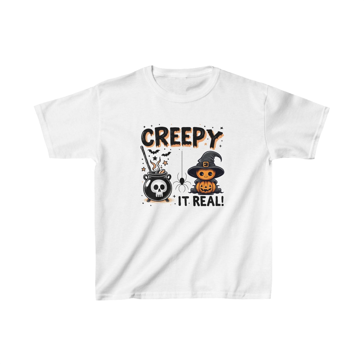 Creepy It's Real Kids T-Shirt, Happy Halloween Kids Shirt, Spooky Halloween Kids Heavy Cotton™ Tee, Spooky Season Kids Shirt, Spooky Vibes Shirt, Trick Or Treat Cotton T-Shirt.