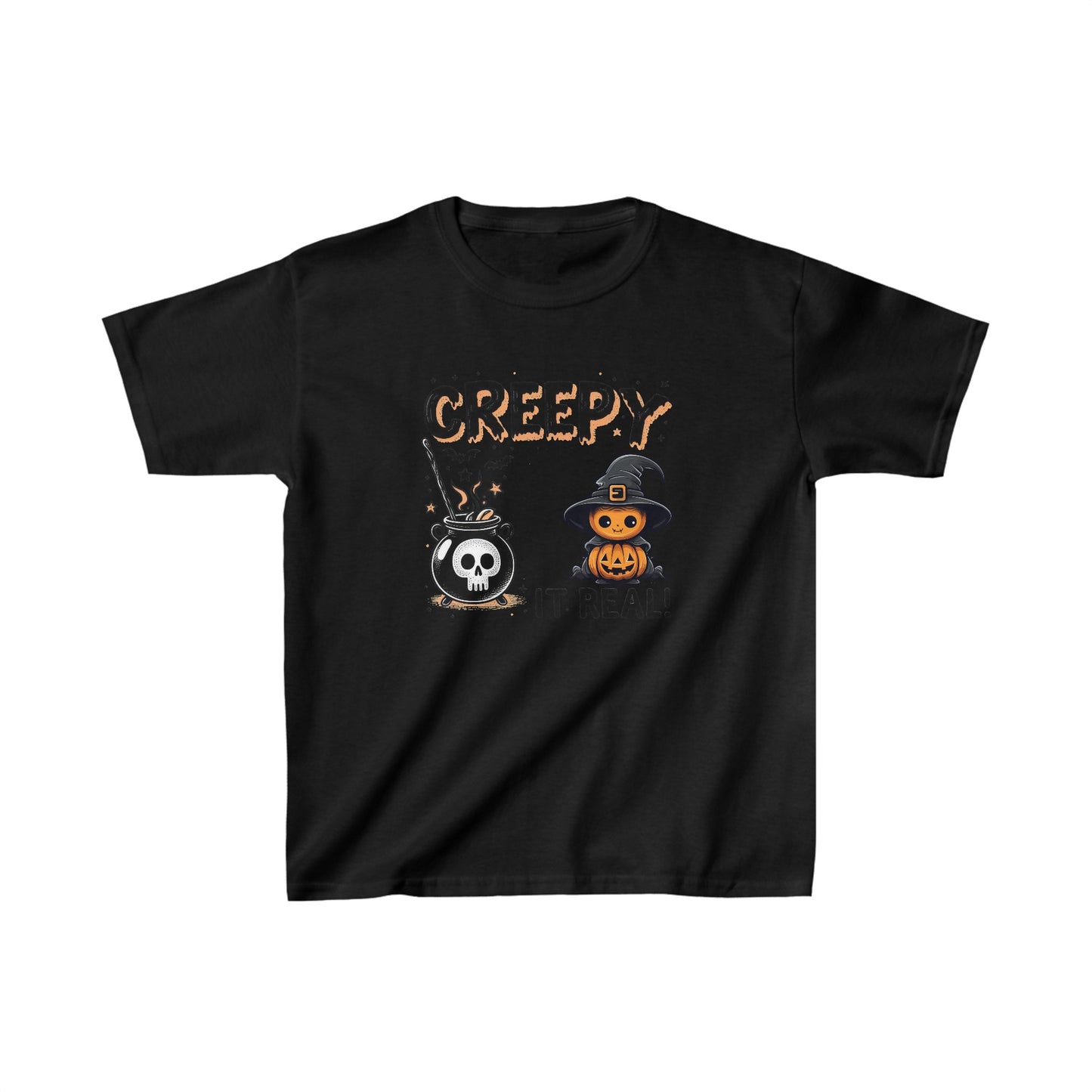Creepy It's Real Kids T-Shirt, Happy Halloween Kids Shirt, Spooky Halloween Kids Heavy Cotton™ Tee, Spooky Season Kids Shirt, Spooky Vibes Shirt, Trick Or Treat Cotton T-Shirt.