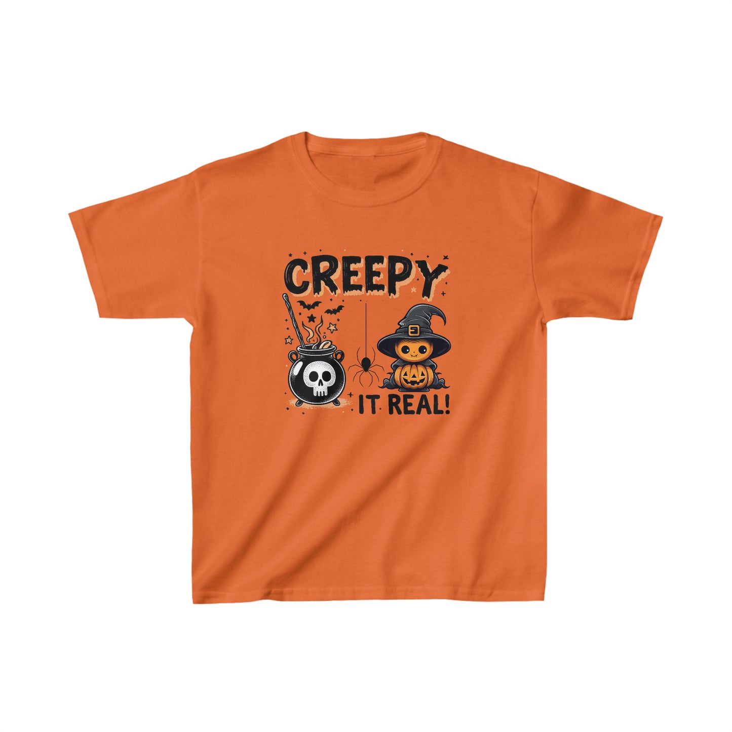 Creepy It's Real Kids T-Shirt, Happy Halloween Kids Shirt, Spooky Halloween Kids Heavy Cotton™ Tee, Spooky Season Kids Shirt, Spooky Vibes Shirt, Trick Or Treat Cotton T-Shirt.