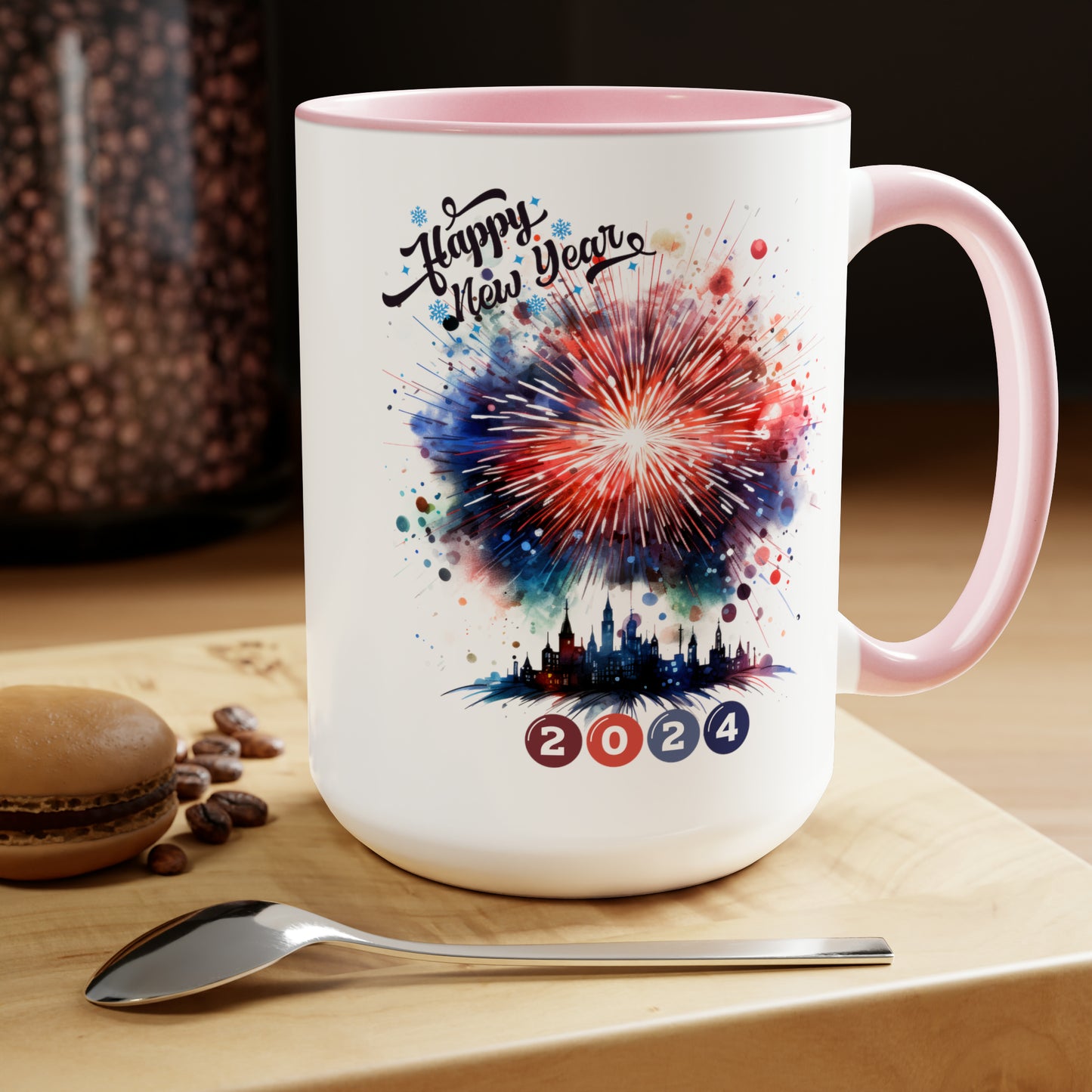 Happy New Year Two-Tone Coffee Mugs, 15oz