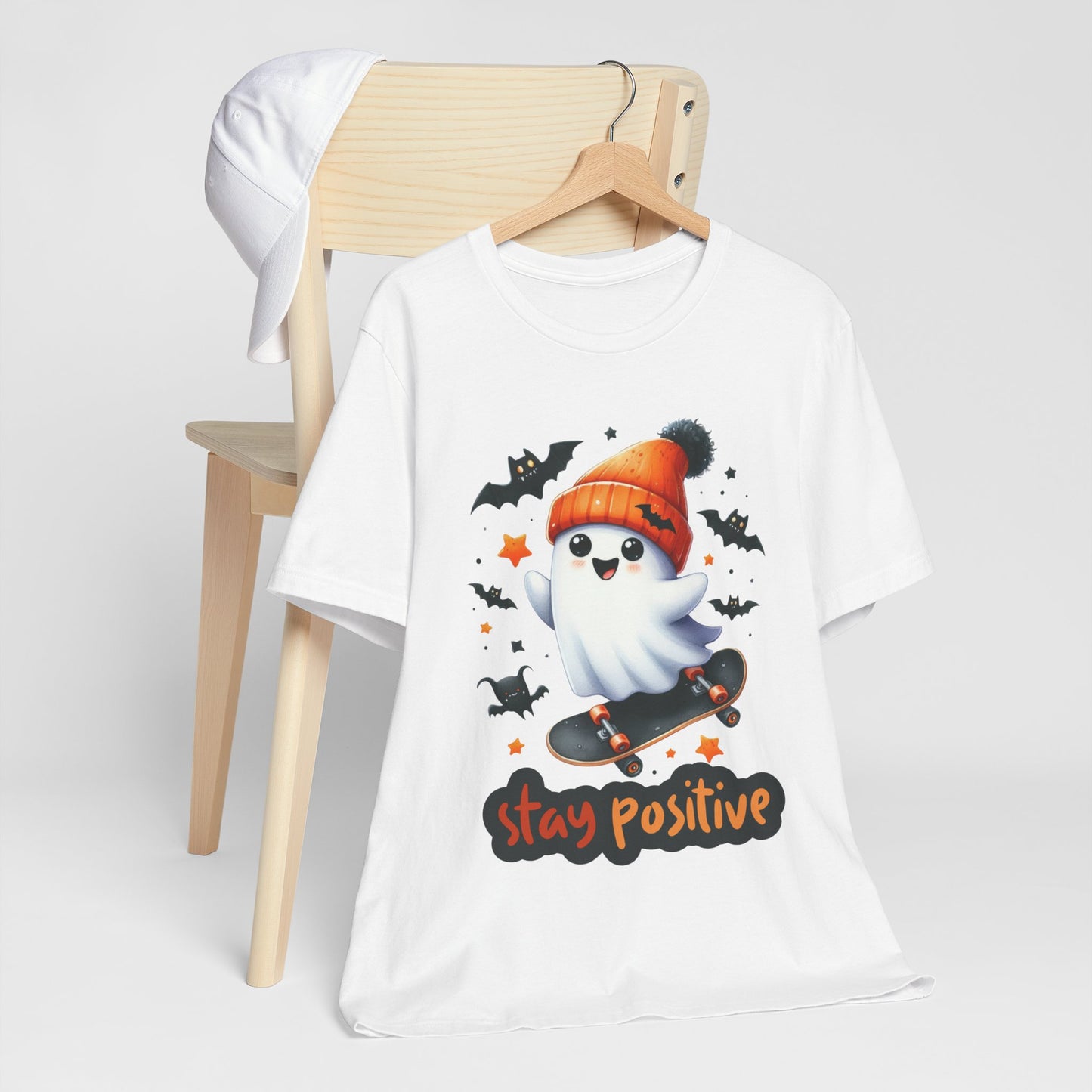Stay Positive Cute Ghost T-shirt, Happy Halloween Skeleton T-shirt, Happy Halloween T-shirt, Trick Or Treat T-shirt, Halloween T-shirt, Cool Halloween T-shirt, Spooky T-shirt,
