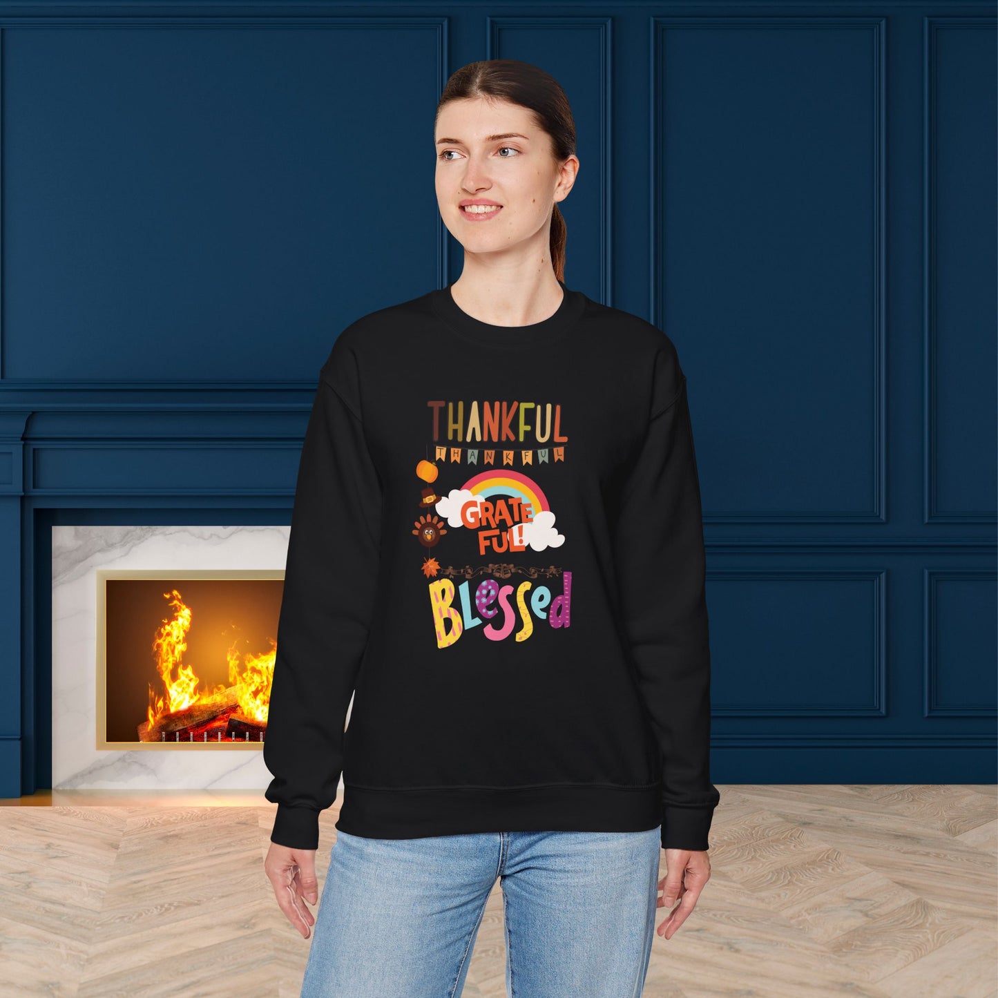Thankful Grateful Blessed Sweatshirt, HappyThanksgiving Sweatshirt - Unisex Heavy Blend, Happy Thanksgiving2024 Sweatshirt, Thanksgiving Gift, Festive Sweatshirt.