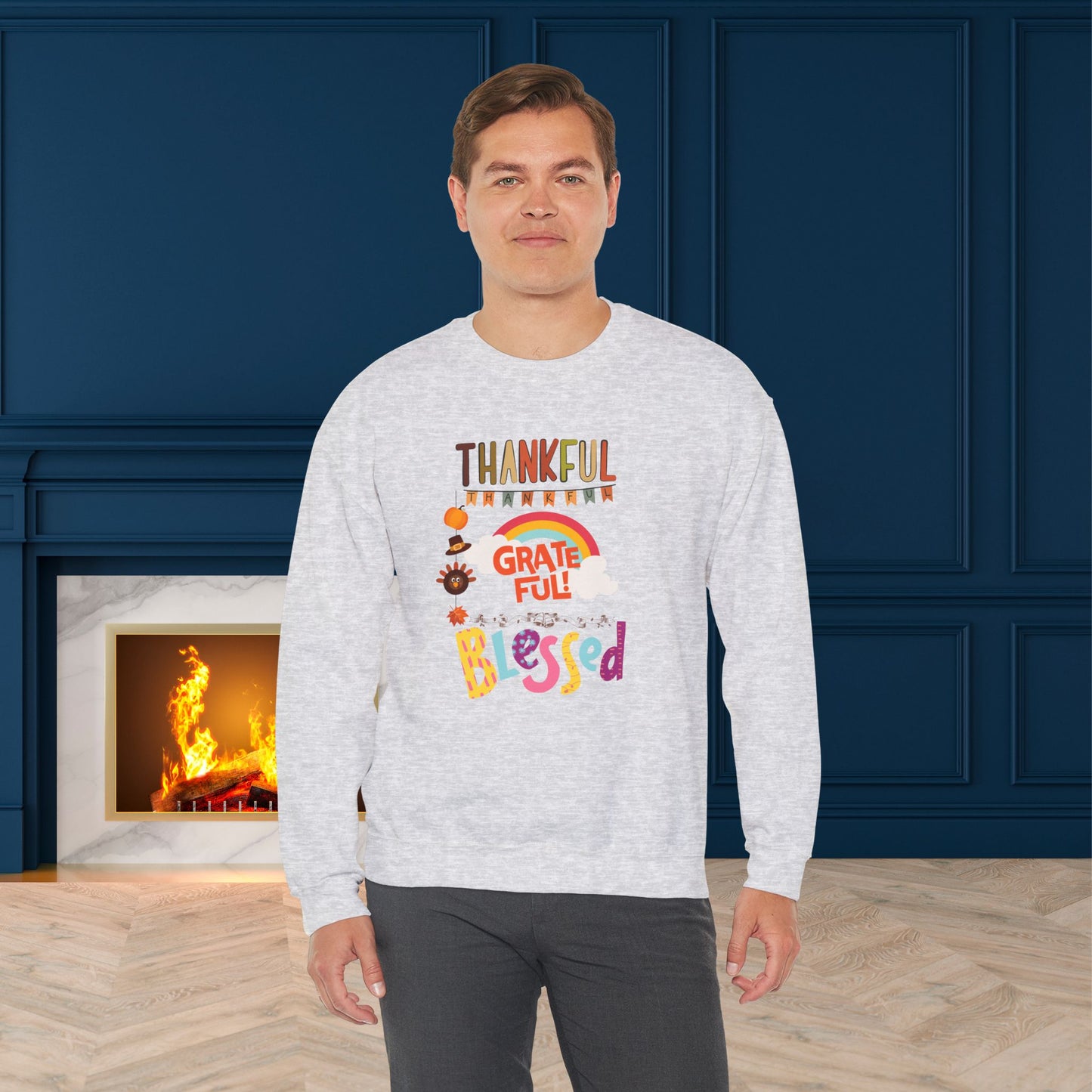Thankful Grateful Blessed Sweatshirt, HappyThanksgiving Sweatshirt - Unisex Heavy Blend, Happy Thanksgiving2024 Sweatshirt, Thanksgiving Gift, Festive Sweatshirt.