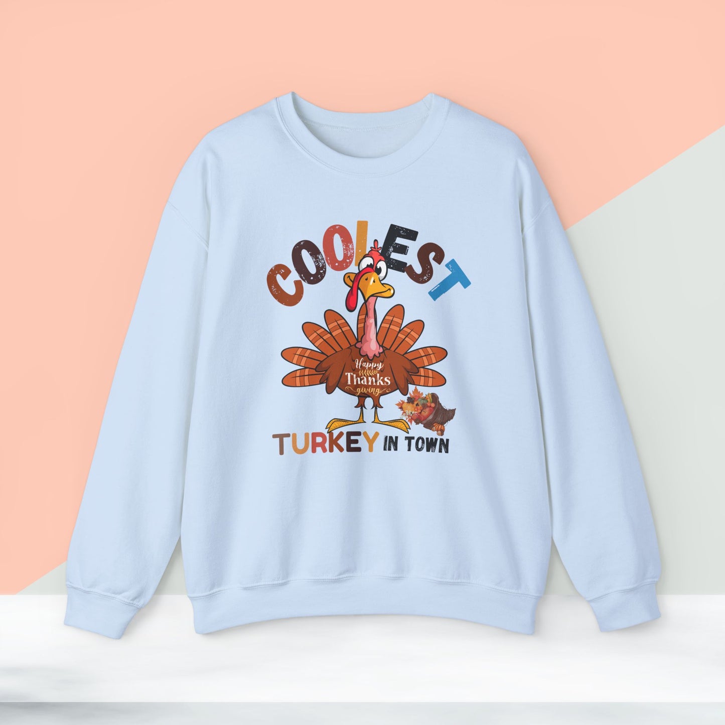 Coolest Turkey in Town Sweatshirt, HappyThanksgiving Sweatshirt - Unisex Heavy Blend, Happy Thanksgiving2024 Sweatshirt, Thanksgiving Gift, Festive Sweatshirt.