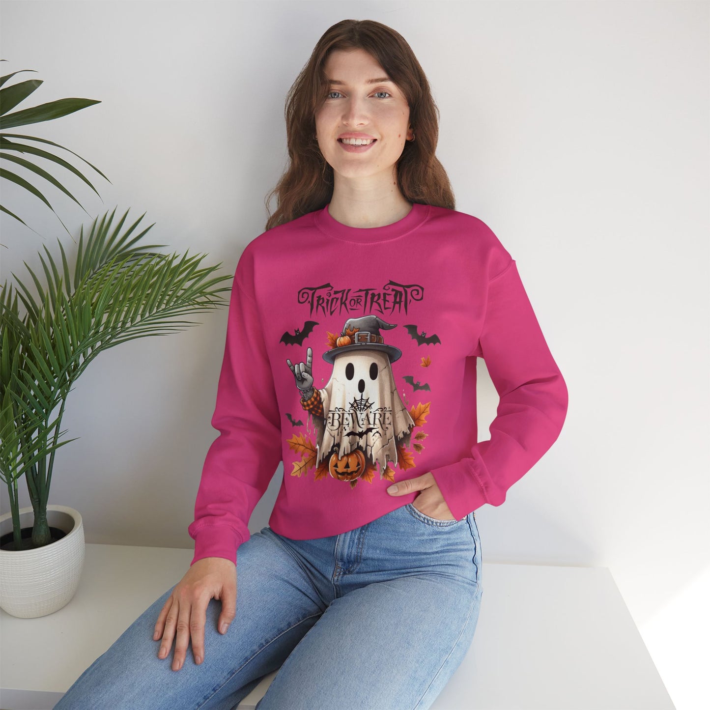 Trick Or Treat Halloween Sweatshirt, Happy Halloween Sweatshirt - Unisex Heavy Blend Crewneck, Halloween Sweatshirt, Cute Spooky Ghost sweatshirt.