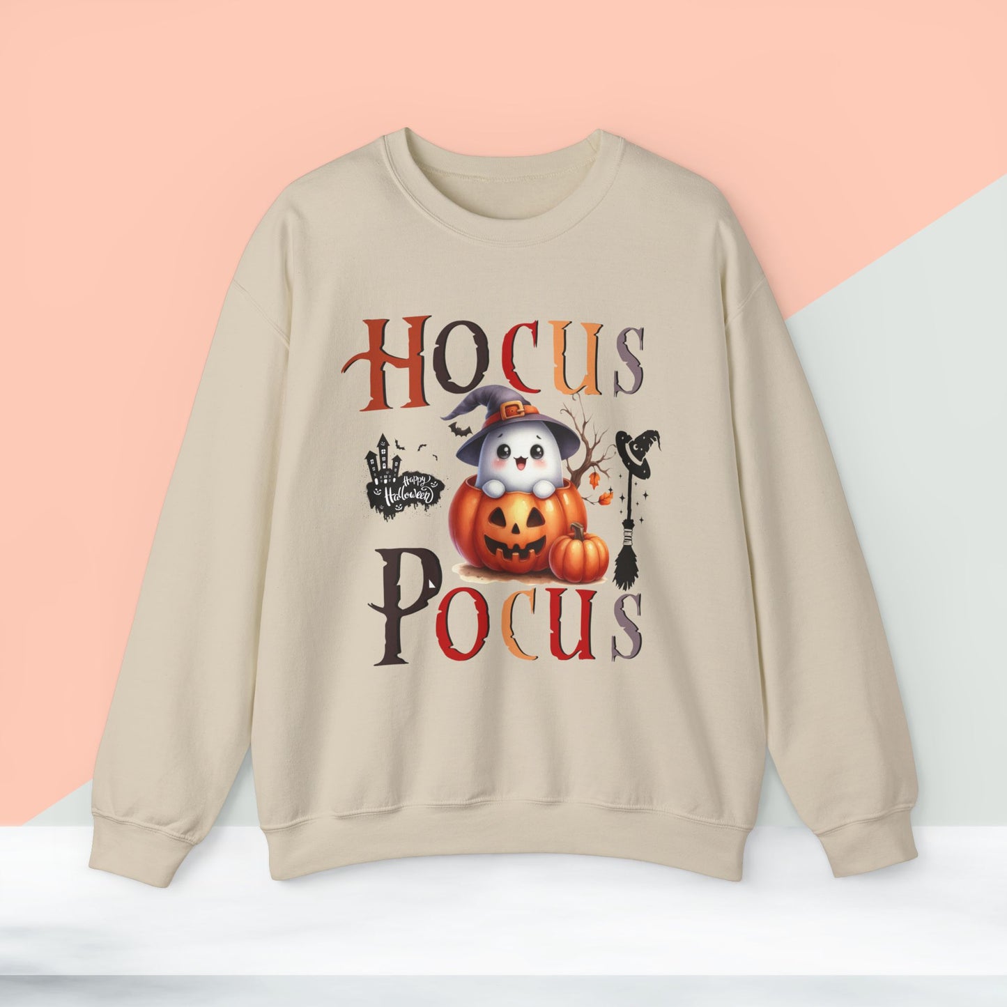 Hocus Pocus Happy Halloween Sweatshirt, Happy Halloween Sweatshirt - Unisex Heavy Blend Crewneck, Halloween Sweatshirt, Cute Spooky Ghost sweatshirt.