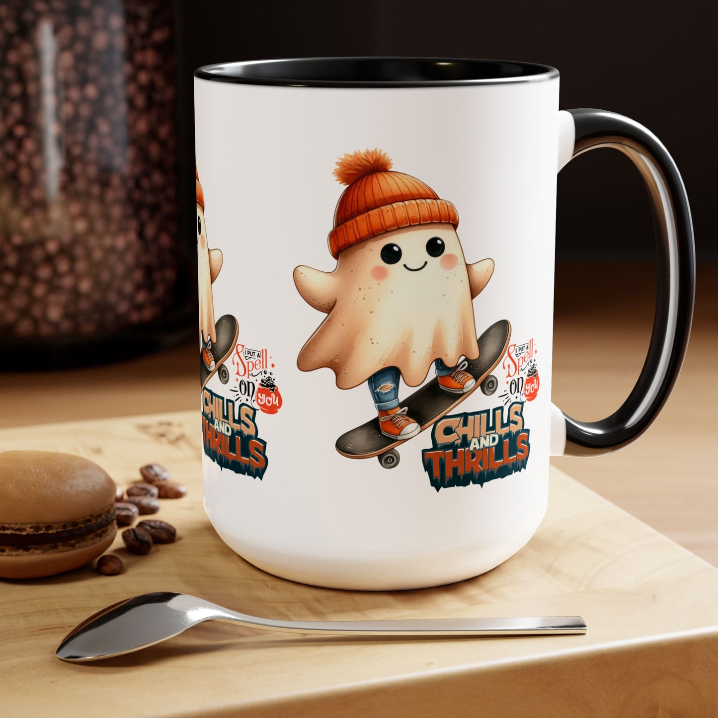 Chills & Thrills Halloween Coffee Mug, Let's Go Halloween Coffee Mug, Trick or Treat Halloween Coffee Mug, Cute Skeleton Coffee Mug, Spooky Season Halloween Coffee Mug.