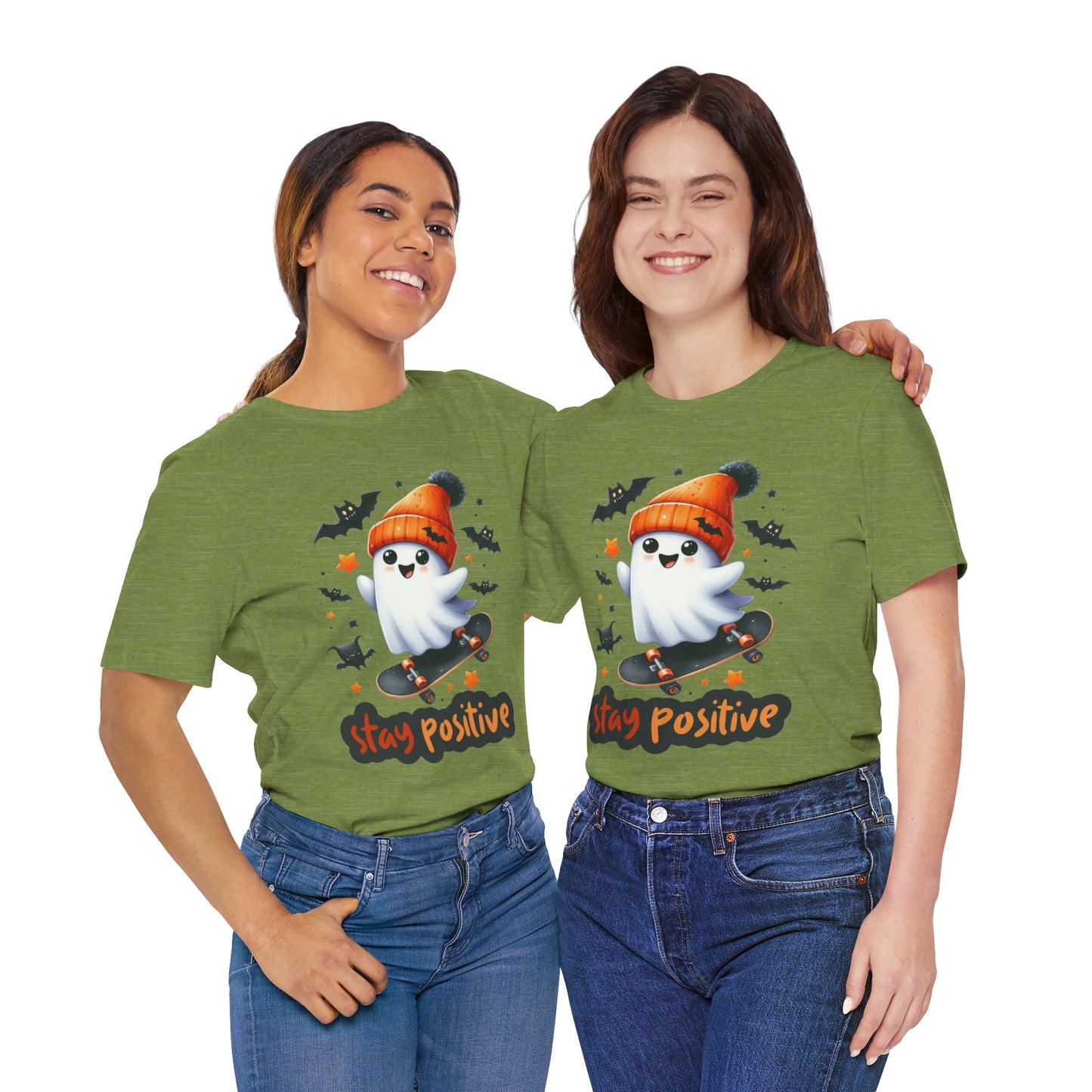 Stay Positive Cute Ghost T-shirt, Happy Halloween Skeleton T-shirt, Happy Halloween T-shirt, Trick Or Treat T-shirt, Halloween T-shirt, Cool Halloween T-shirt, Spooky T-shirt,