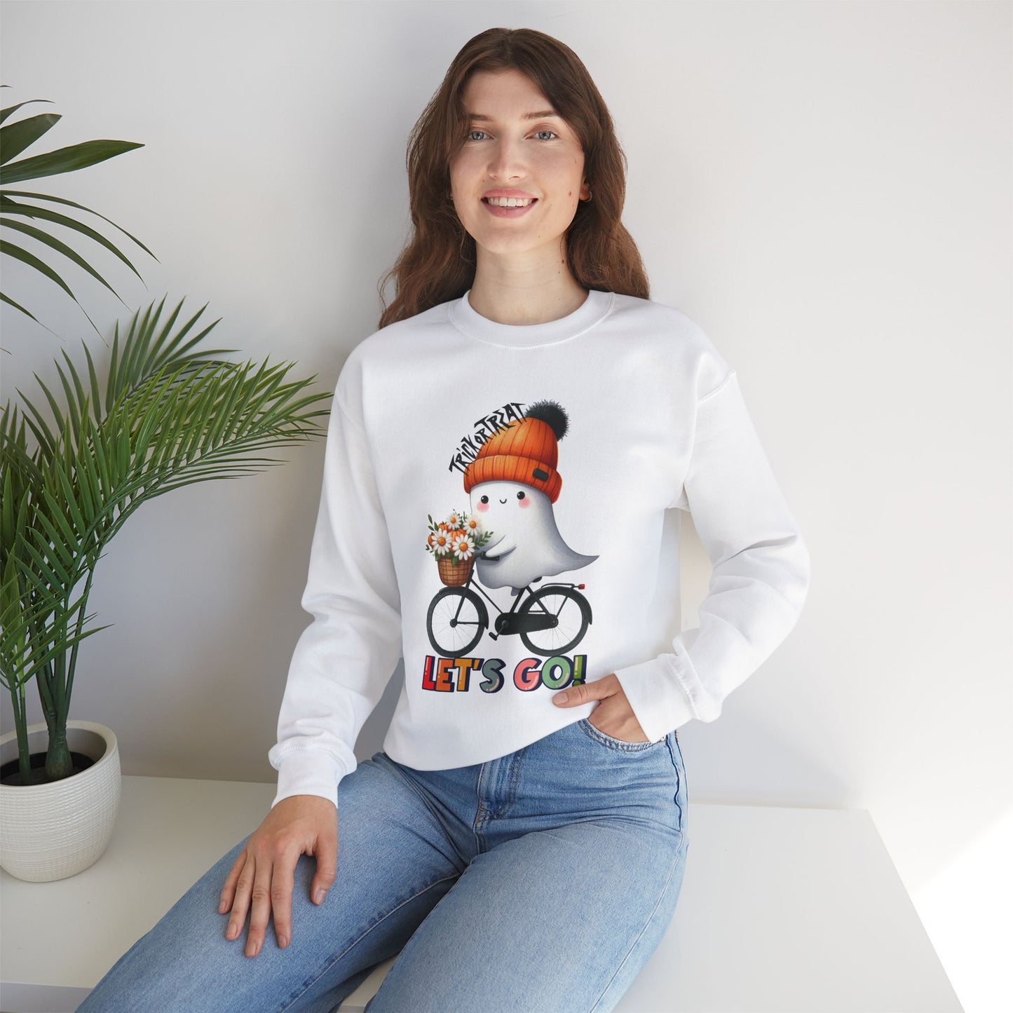 Let's Go Happy Halloween Sweatshirt, Happy Halloween Sweatshirt - Unisex Heavy Blend Crewneck, Halloween Sweatshirt, Cute Spooky Ghost sweatshirt.