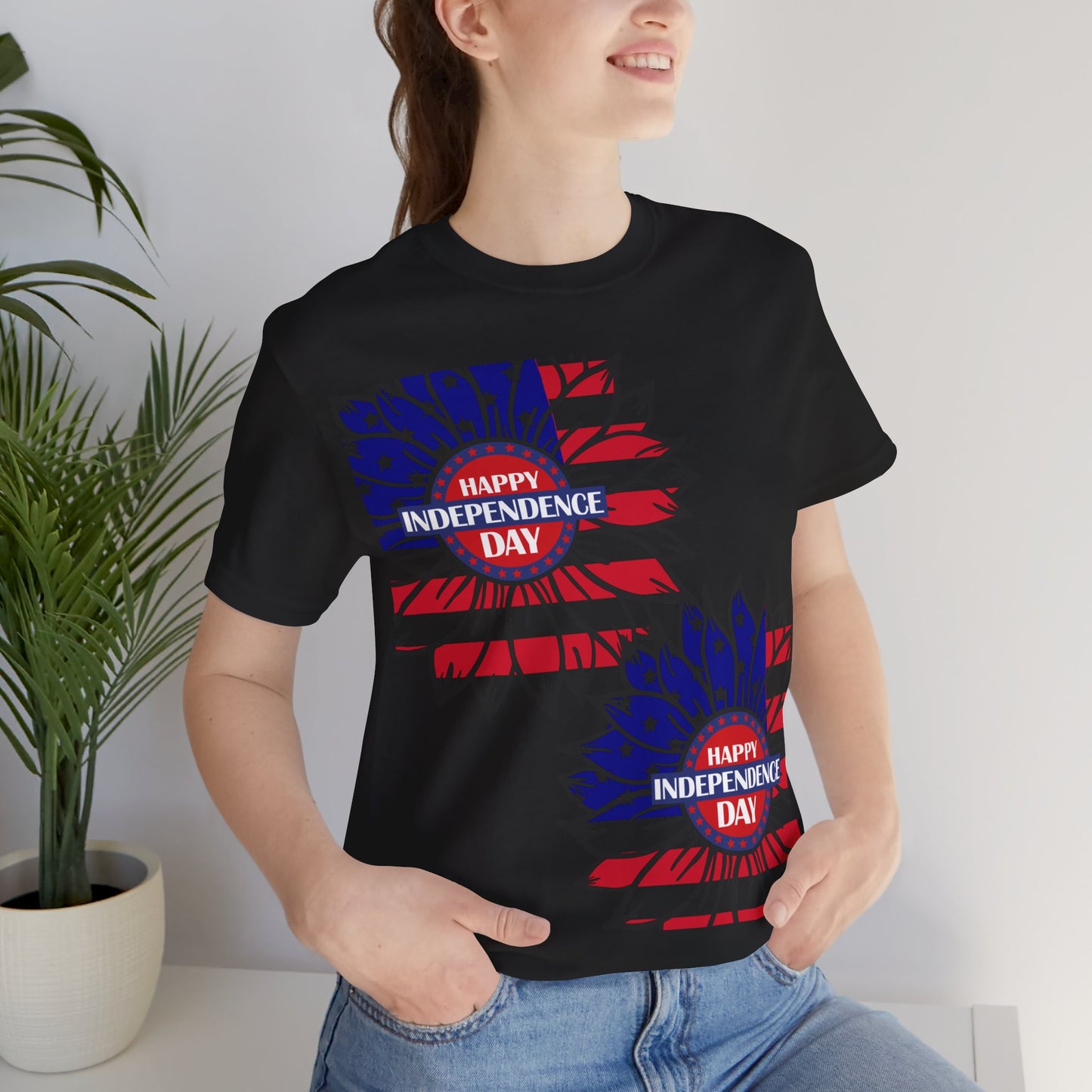 4th of July T-Shirt, Happy Independence Day Sunflower T-Shirt, Fourth of July unisex jersey short sleeve.