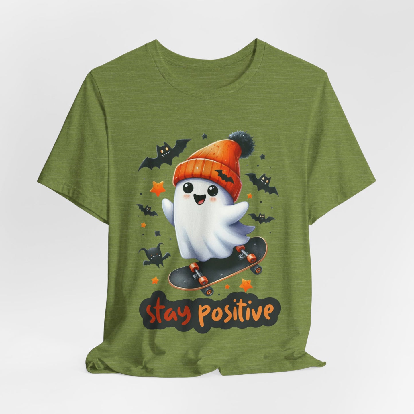 Stay Positive Cute Ghost T-shirt, Happy Halloween Skeleton T-shirt, Happy Halloween T-shirt, Trick Or Treat T-shirt, Halloween T-shirt, Cool Halloween T-shirt, Spooky T-shirt,