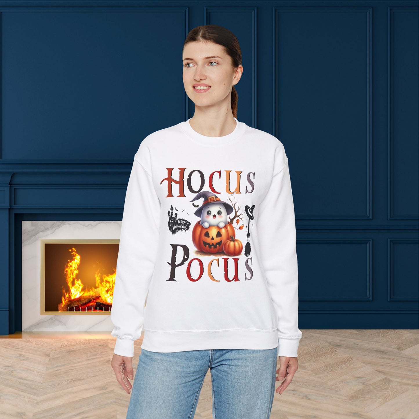 Hocus Pocus Happy Halloween Sweatshirt, Happy Halloween Sweatshirt - Unisex Heavy Blend Crewneck, Halloween Sweatshirt, Cute Spooky Ghost sweatshirt.