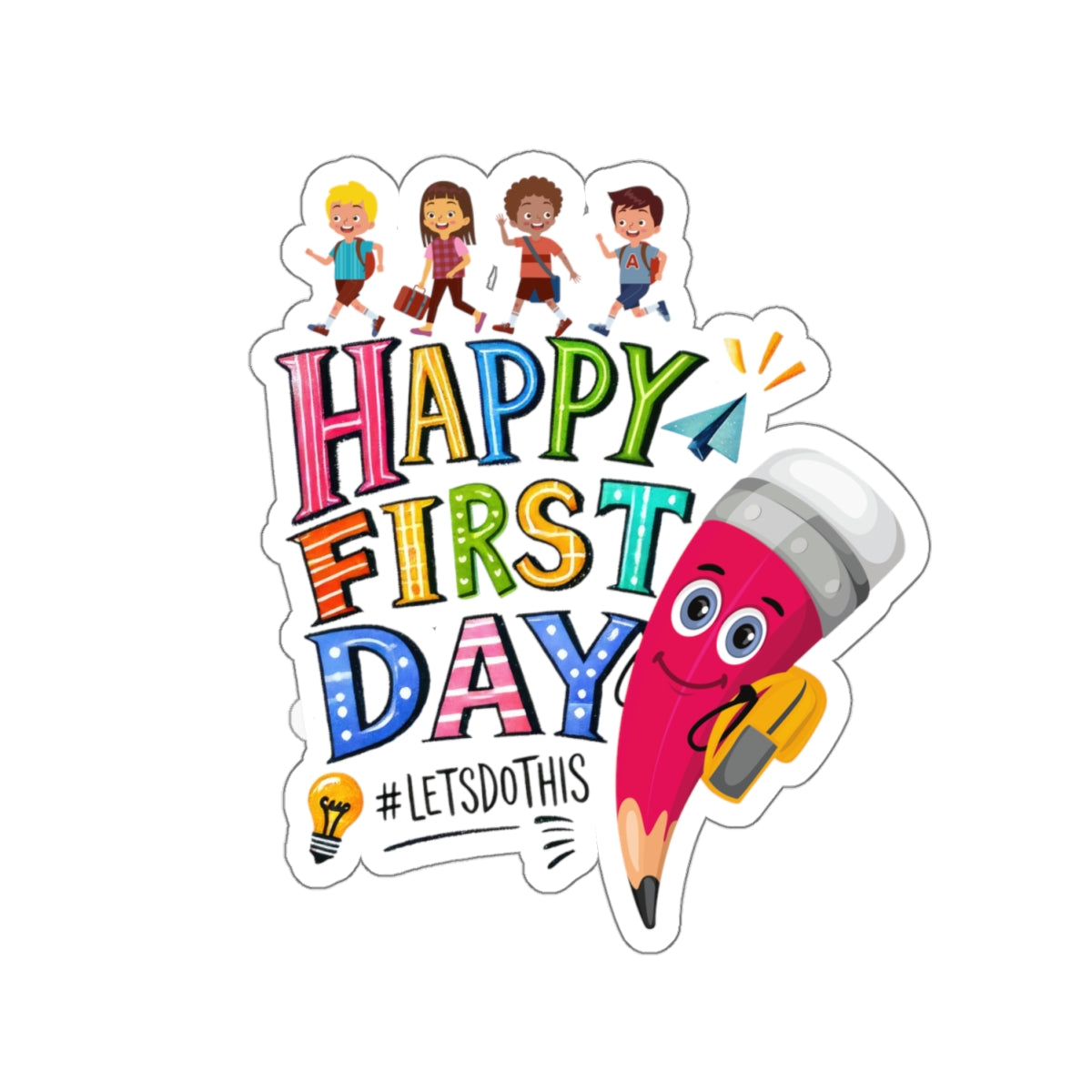 Happy First Day Back To School Kiss-Cut Stickers, First Grade Squad Kiss-Cut Stickers, Gift for First graders, Ready for School, Back to Learning.