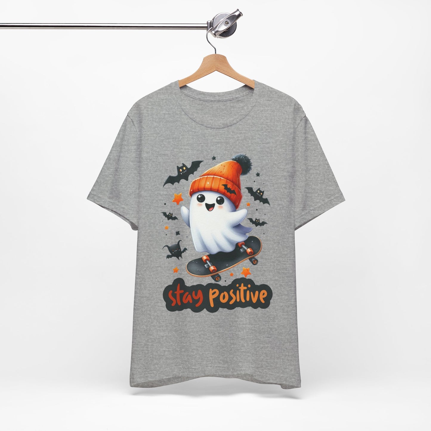 Stay Positive Cute Ghost T-shirt, Happy Halloween Skeleton T-shirt, Happy Halloween T-shirt, Trick Or Treat T-shirt, Halloween T-shirt, Cool Halloween T-shirt, Spooky T-shirt,