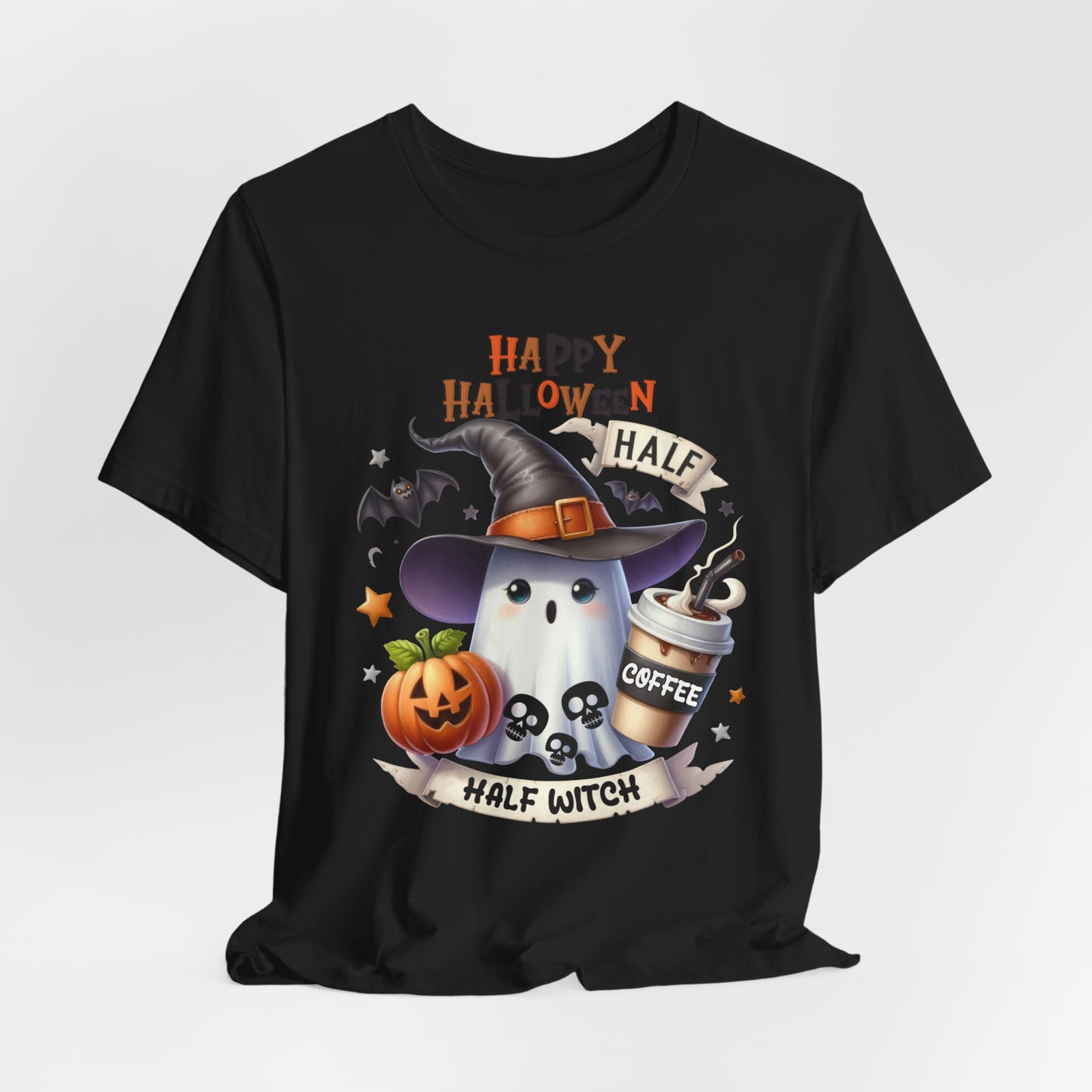Half Coffee Half Witch T-shirt, Happy Halloween T-shirt, Trick Or Treat T-shirt, Halloween T-shirt, Cool Halloween T-shirt, Spooky T-shirt,