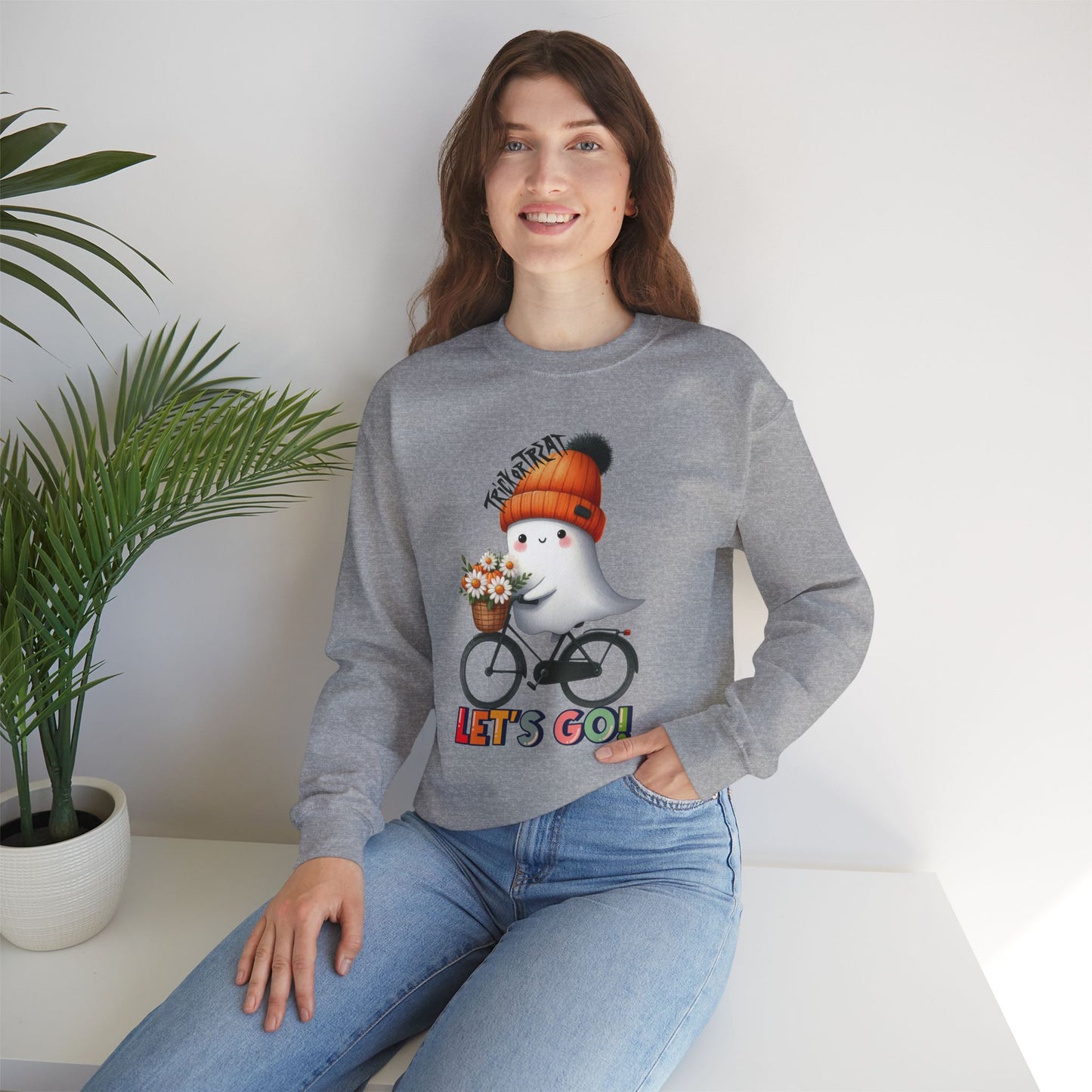 Let's Go Happy Halloween Sweatshirt, Happy Halloween Sweatshirt - Unisex Heavy Blend Crewneck, Halloween Sweatshirt, Cute Spooky Ghost sweatshirt.