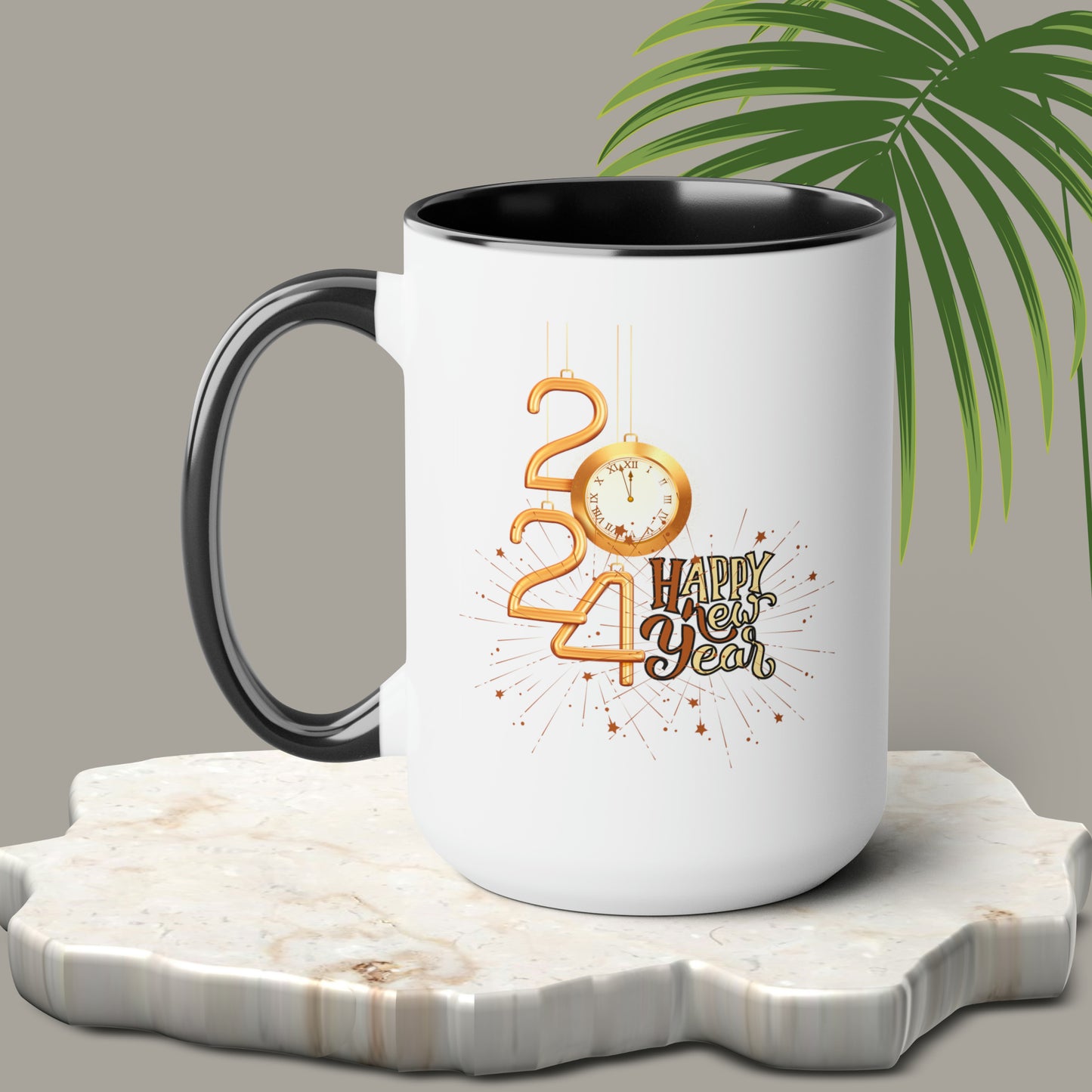Happy New Year Two-Tone Coffee Mugs, 15oz