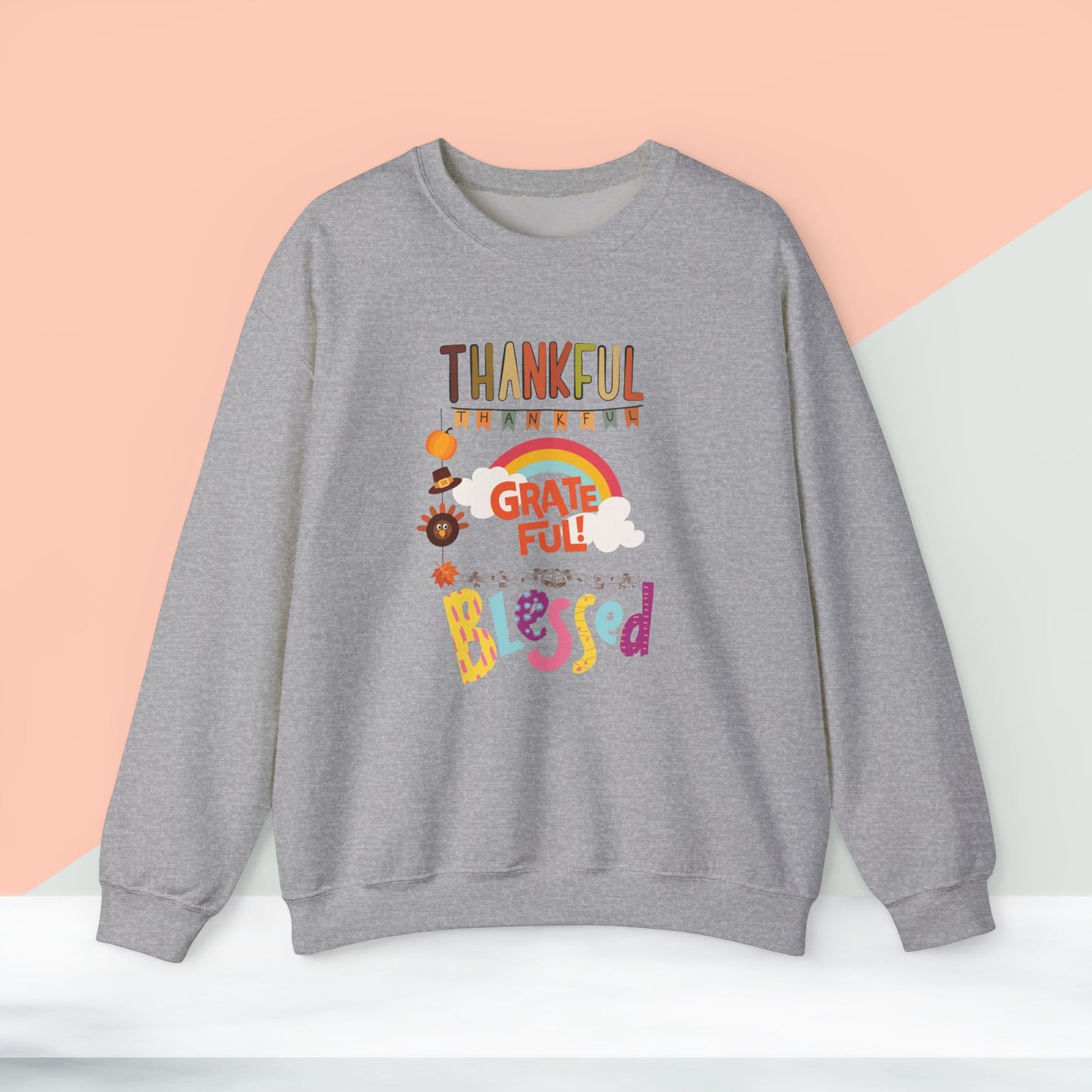 Thankful Grateful Blessed Sweatshirt, HappyThanksgiving Sweatshirt - Unisex Heavy Blend, Happy Thanksgiving2024 Sweatshirt, Thanksgiving Gift, Festive Sweatshirt.