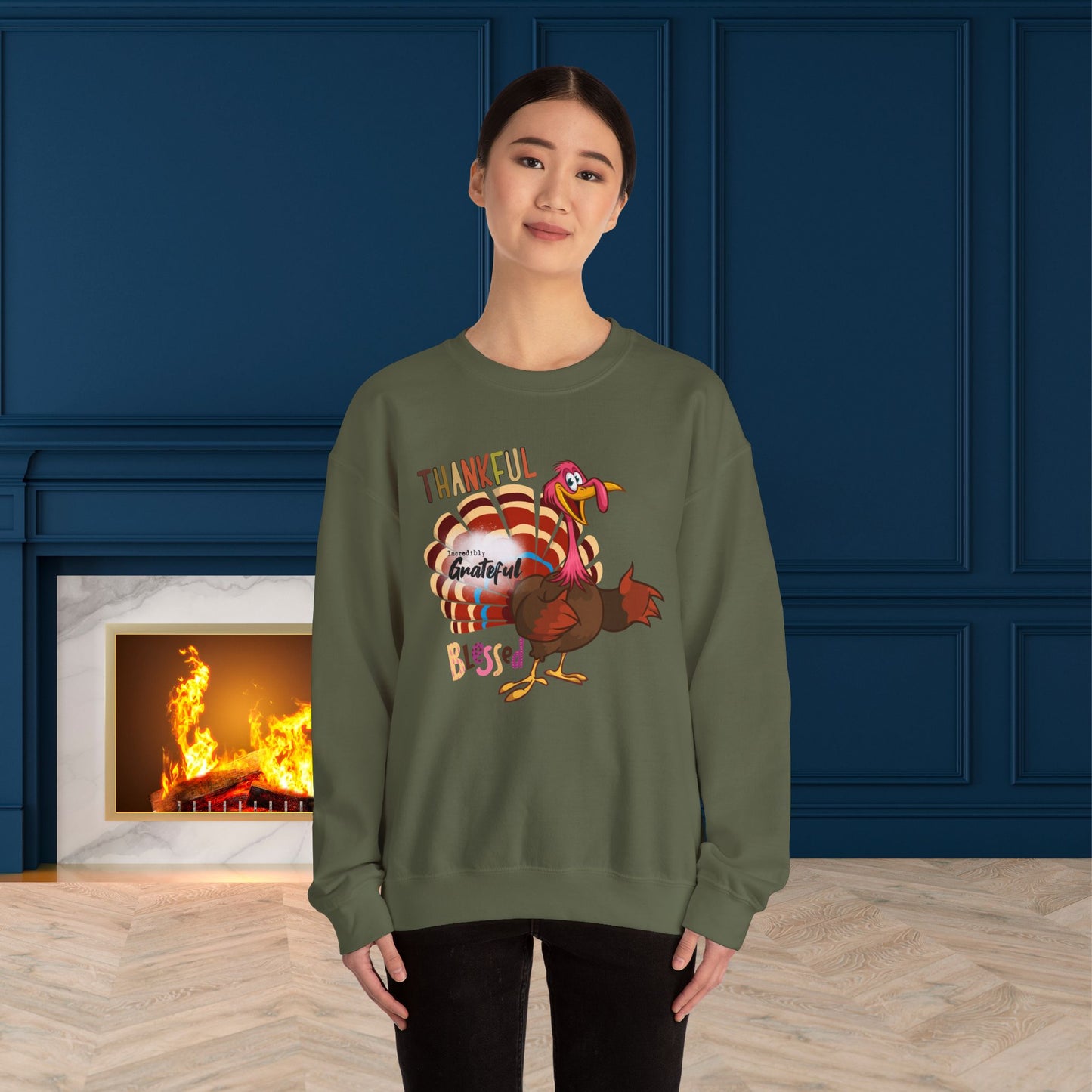 Thankful Grateful Blessed Sweatshirt, HappyThanksgiving Sweatshirt - Unisex Heavy Blend, Happy Thanksgiving2024 Sweatshirt, Thanksgiving Gift, Festive Sweatshirt.