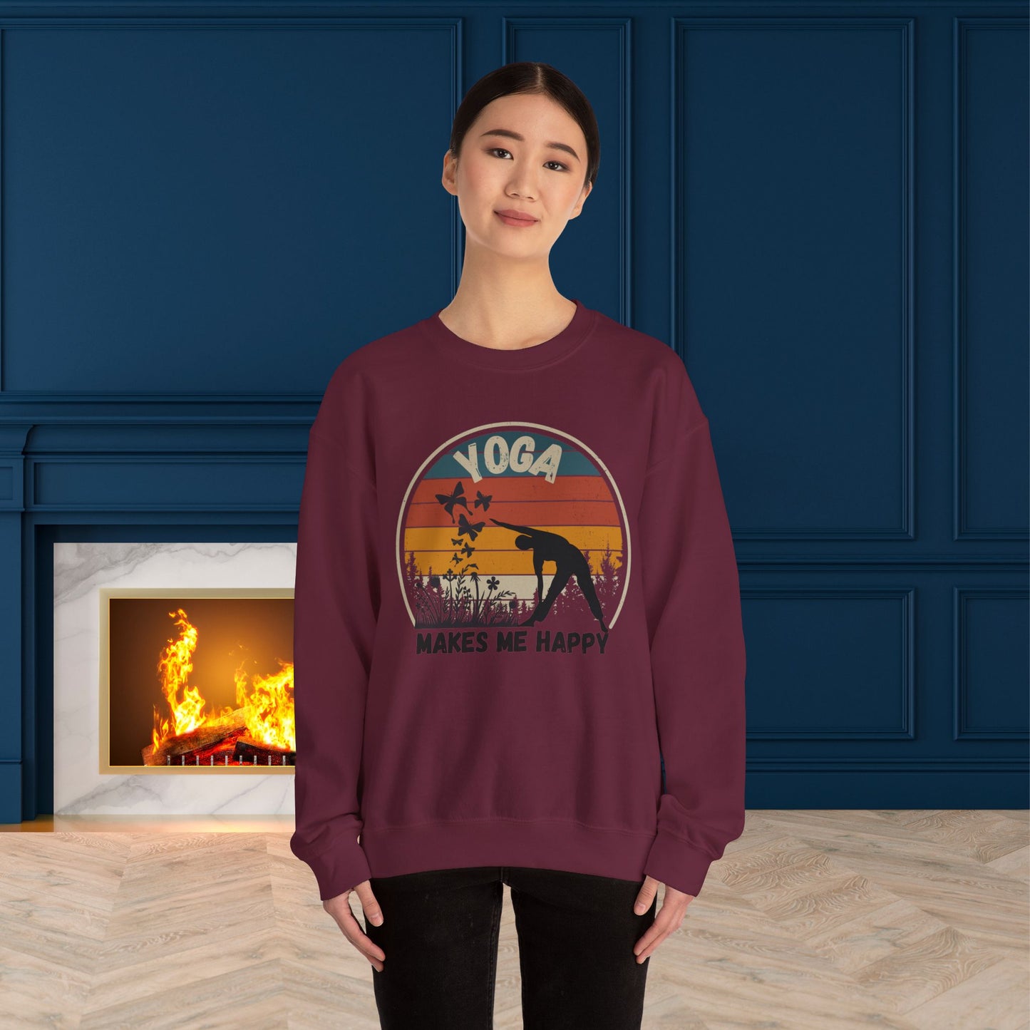 Yoga Makes Me happy Yoga unisex heavy blend crewneck sweatshirt,Yoga workout Sweatshirt,Yoga lovers Sweatshirt, Yoga Instructor Gift, Gym Sweatshirt, Gift For Yoga lovers, Gift For Yogi.