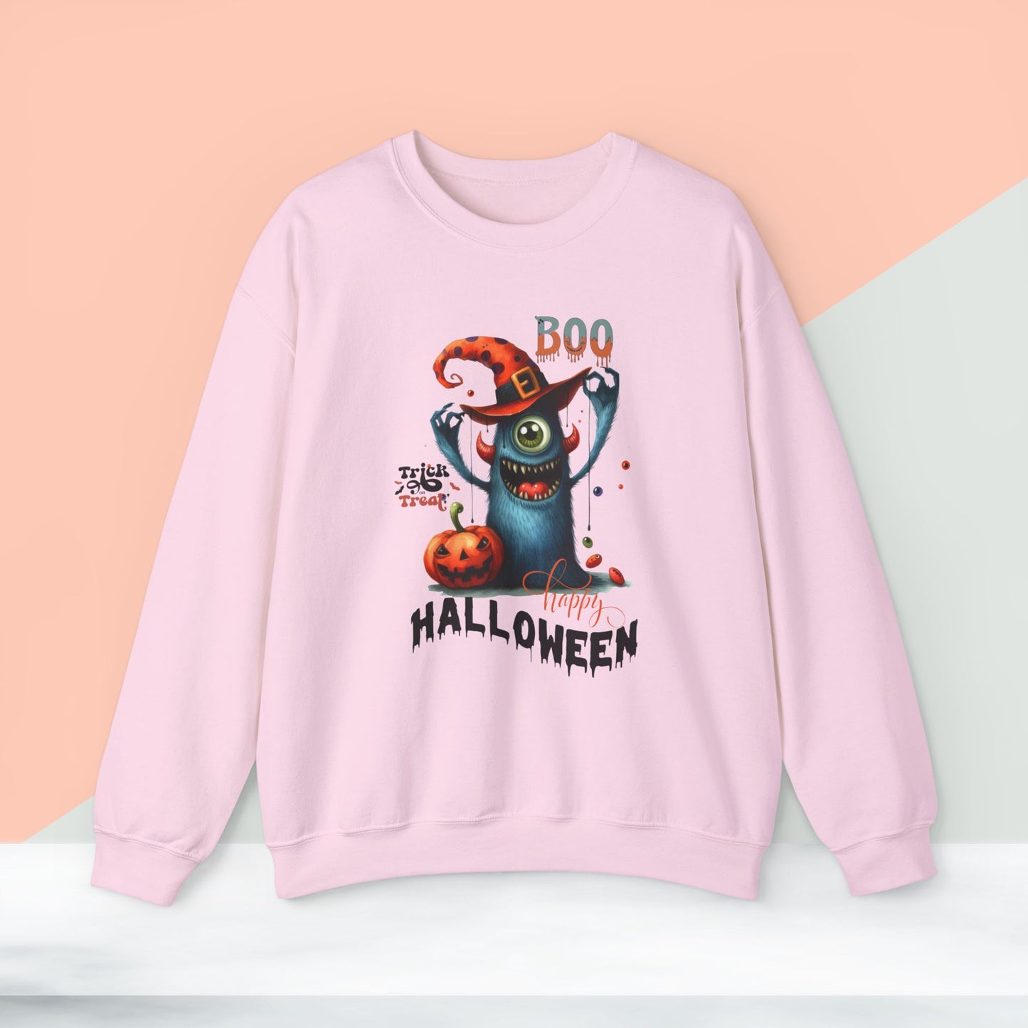 Boo Happy Halloween Sweatshirt, Happy Halloween Sweatshirt - Unisex Heavy Blend Crewneck, Halloween Sweatshirt, Cute Spooky Ghost sweatshirt.