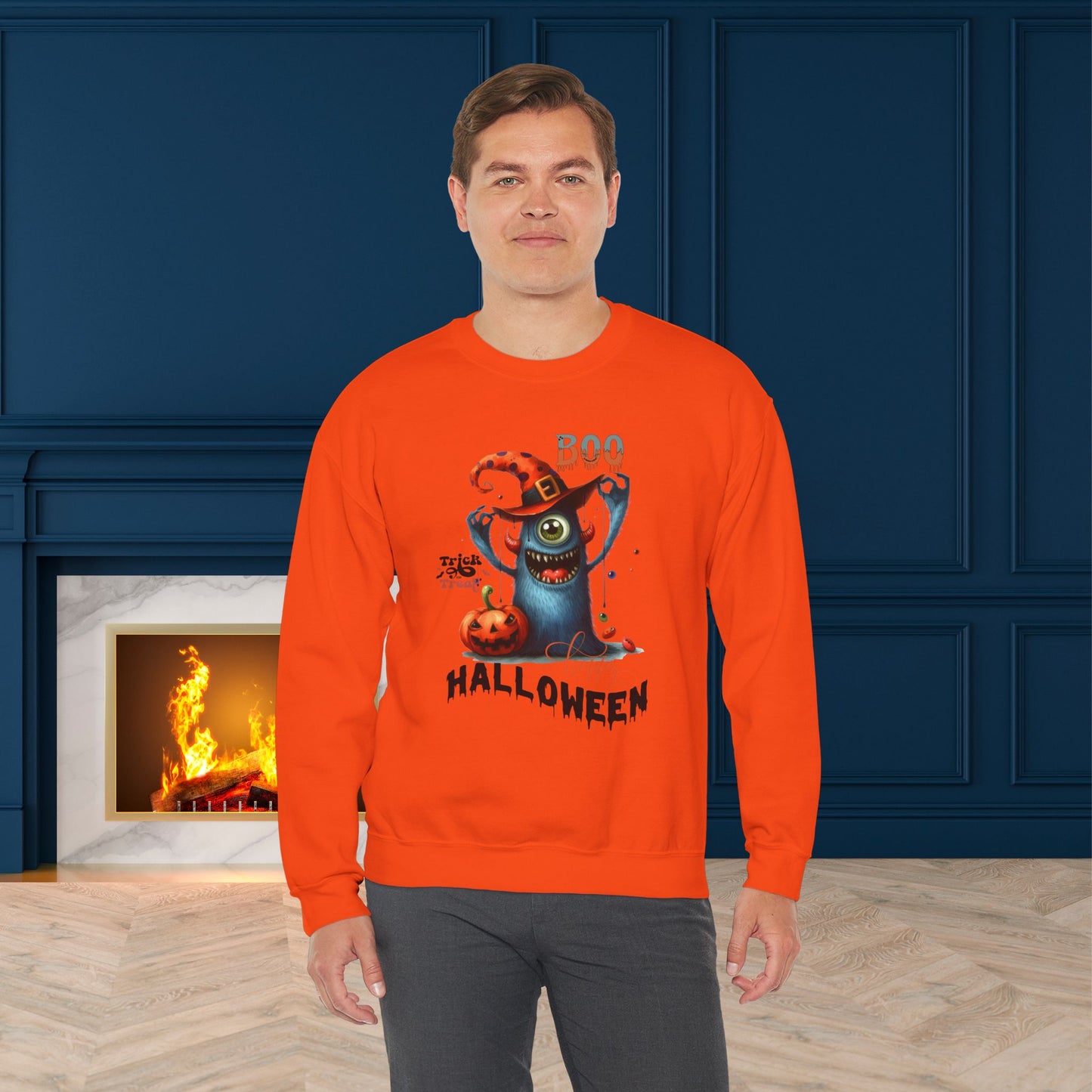 Boo Happy Halloween Sweatshirt, Happy Halloween Sweatshirt - Unisex Heavy Blend Crewneck, Halloween Sweatshirt, Cute Spooky Ghost sweatshirt.